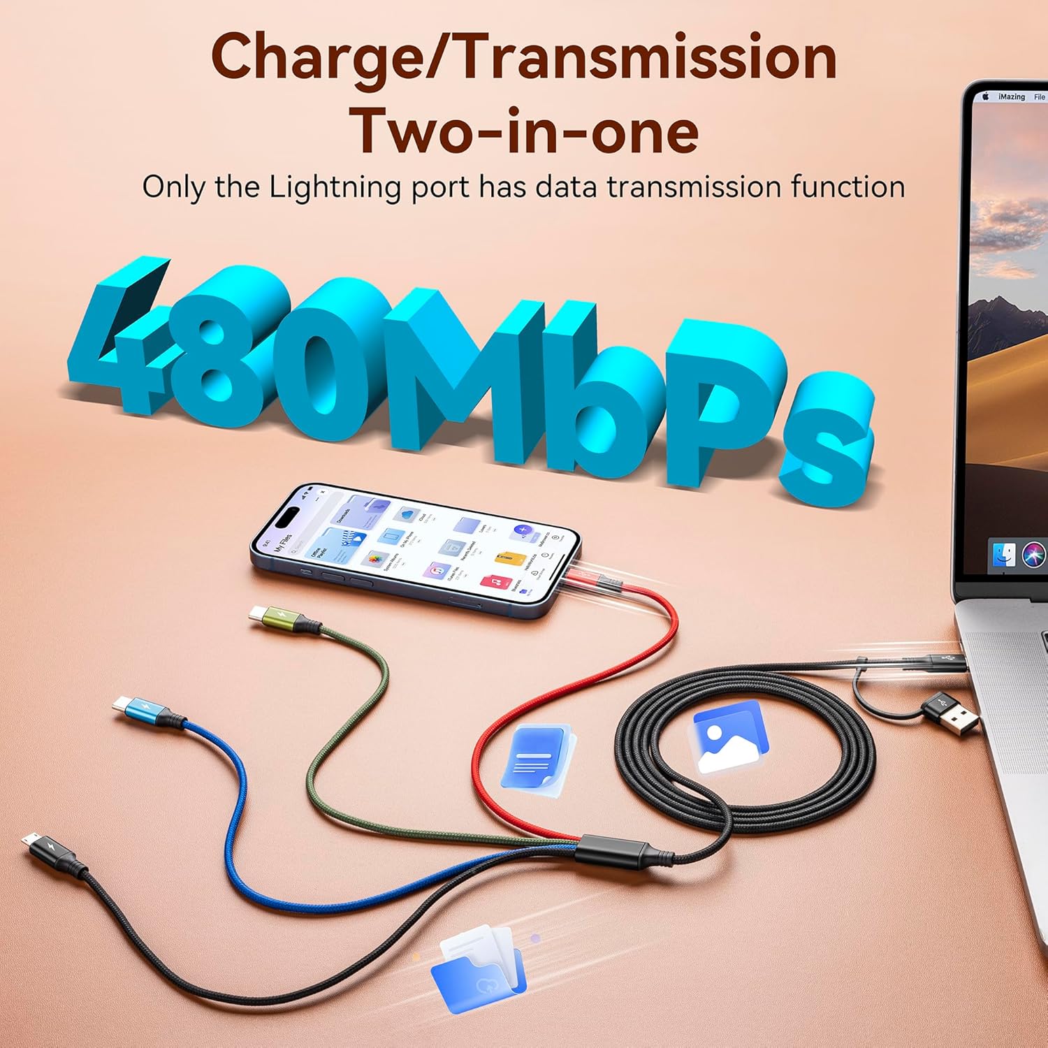 MINLU Cable de carga múltiple dual USB-C 4 en 2 para todos los disp...