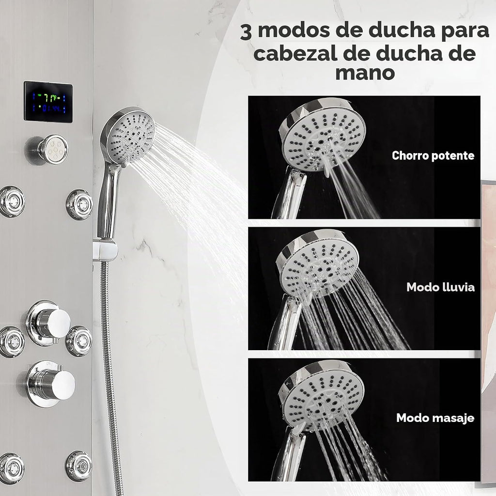 DELAVIN Torre de ducha de acero inoxidable LED, torre de panel de d...
