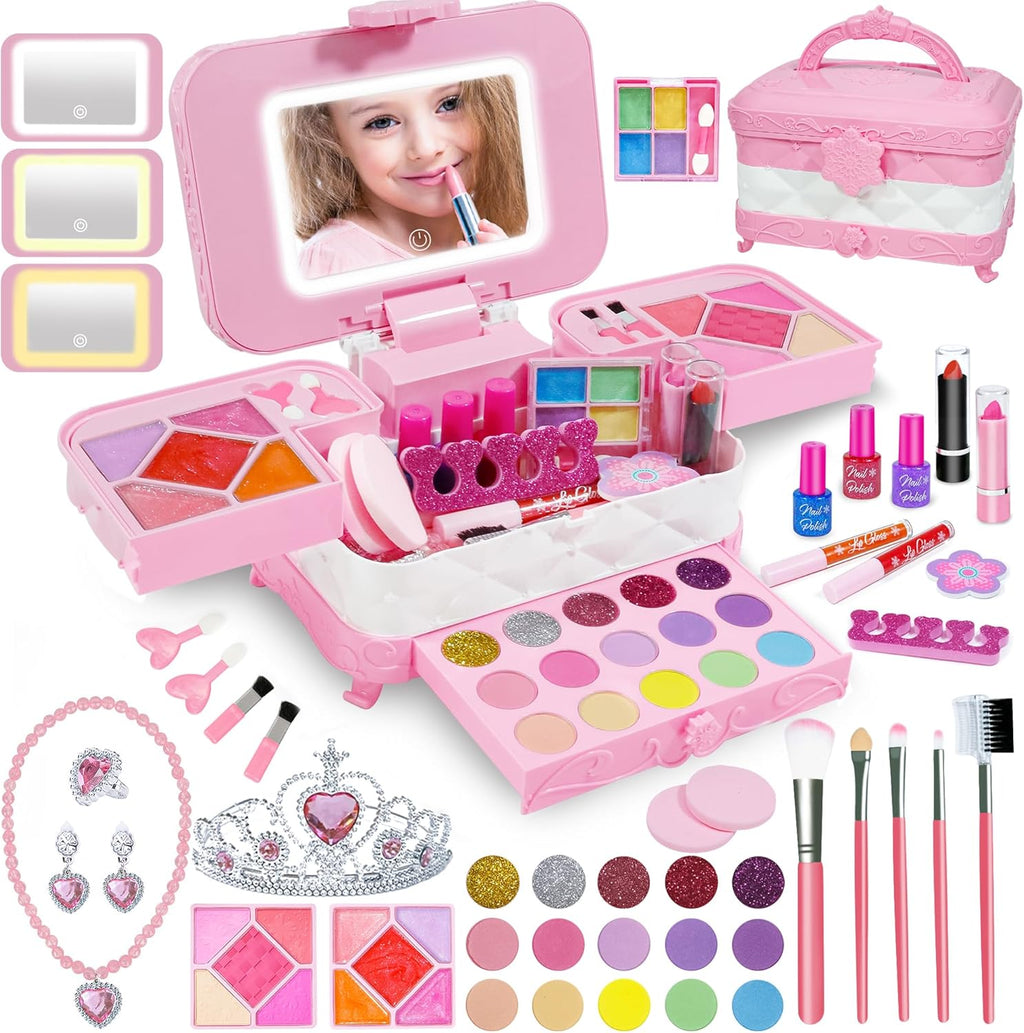 YasinKidz Kit de maquillaje 60 en 1 para niños, con espejo de maqui...