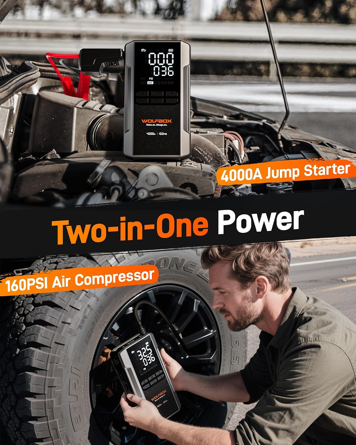 WOLFBOX MV24A - Arrancador de salto de 4000 A con compresor de aire...