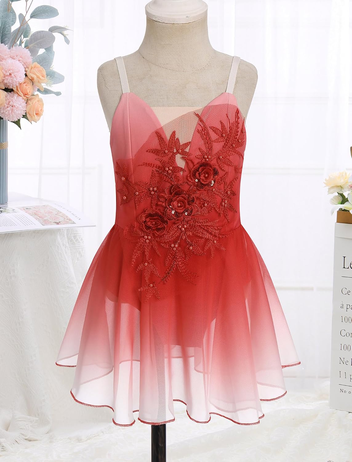 Vestido de patinaje artístico sobre hielo para niñas, lentejuelas b...