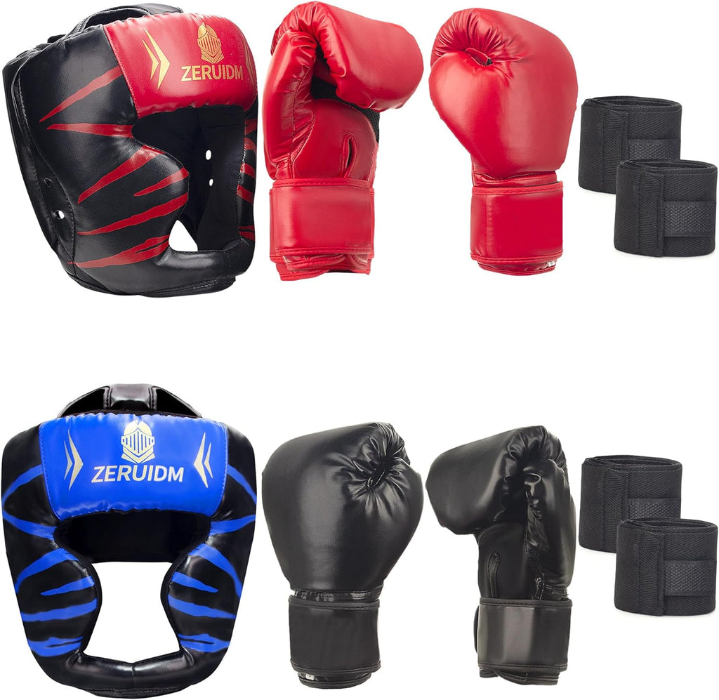 Juego de casco y guantes de boxeo 6 en 1, protector de cabeza de se...