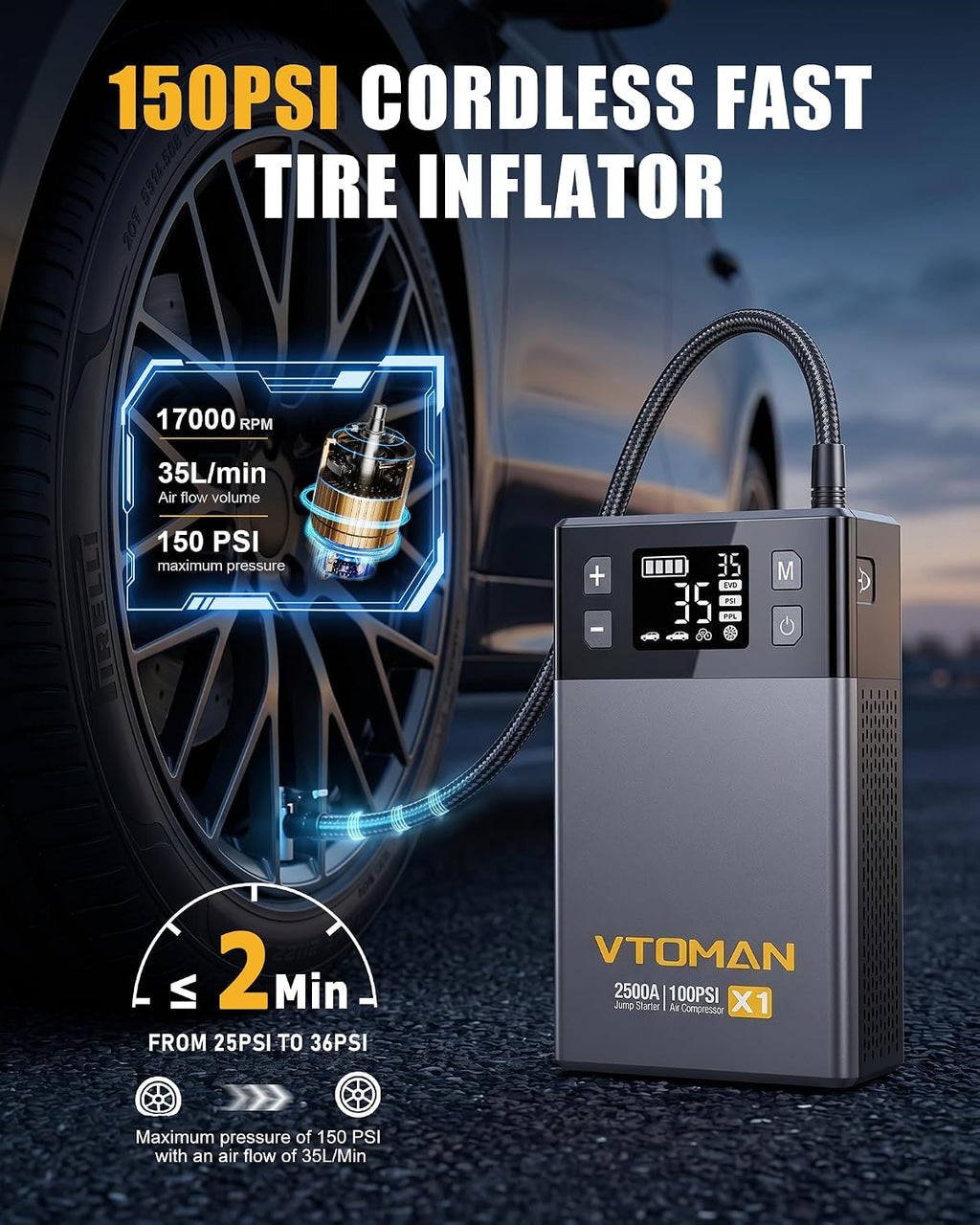 VTOMAN X1 Arrancador con compresor de aire, arrancador de batería d...