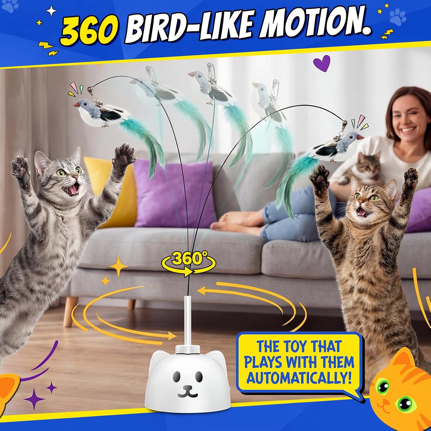 CATPICK Juguetes interactivos para gatos de interior, juguete autom...