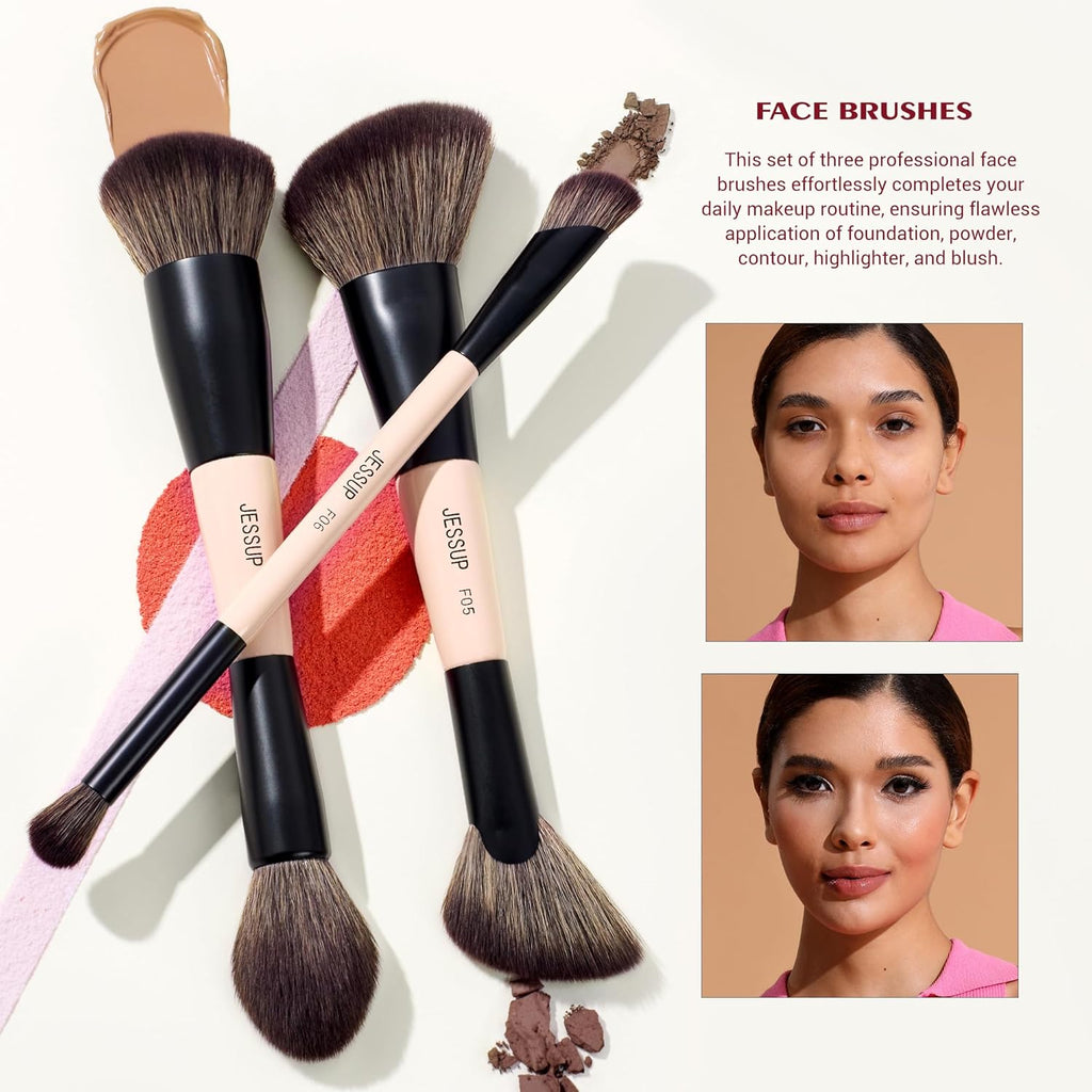 Jessup Juego de brochas de maquillaje con esponja de maquillaje, 7...