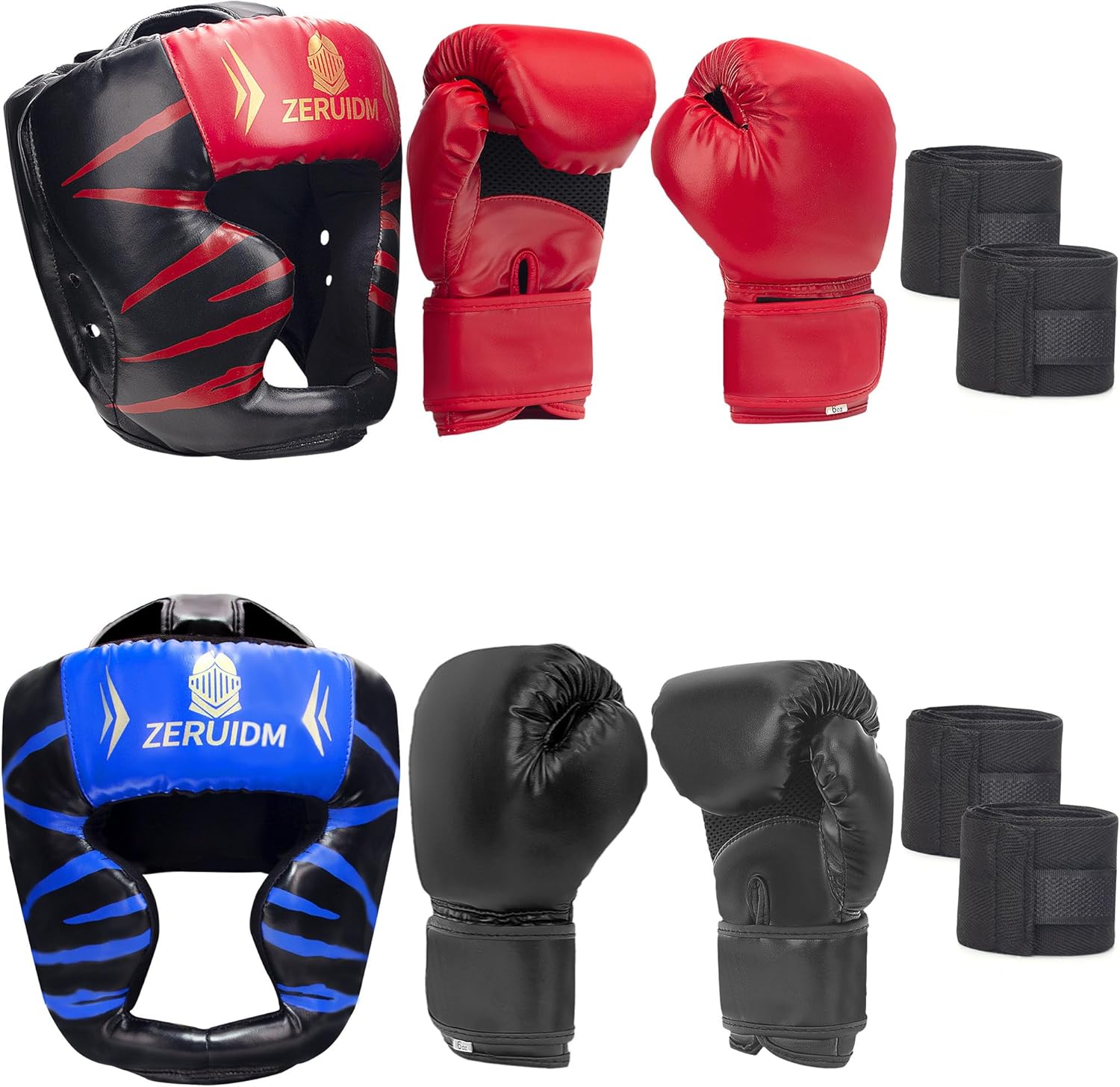 Juego de casco y guantes de boxeo 6 en 1, protector de cabeza de se...