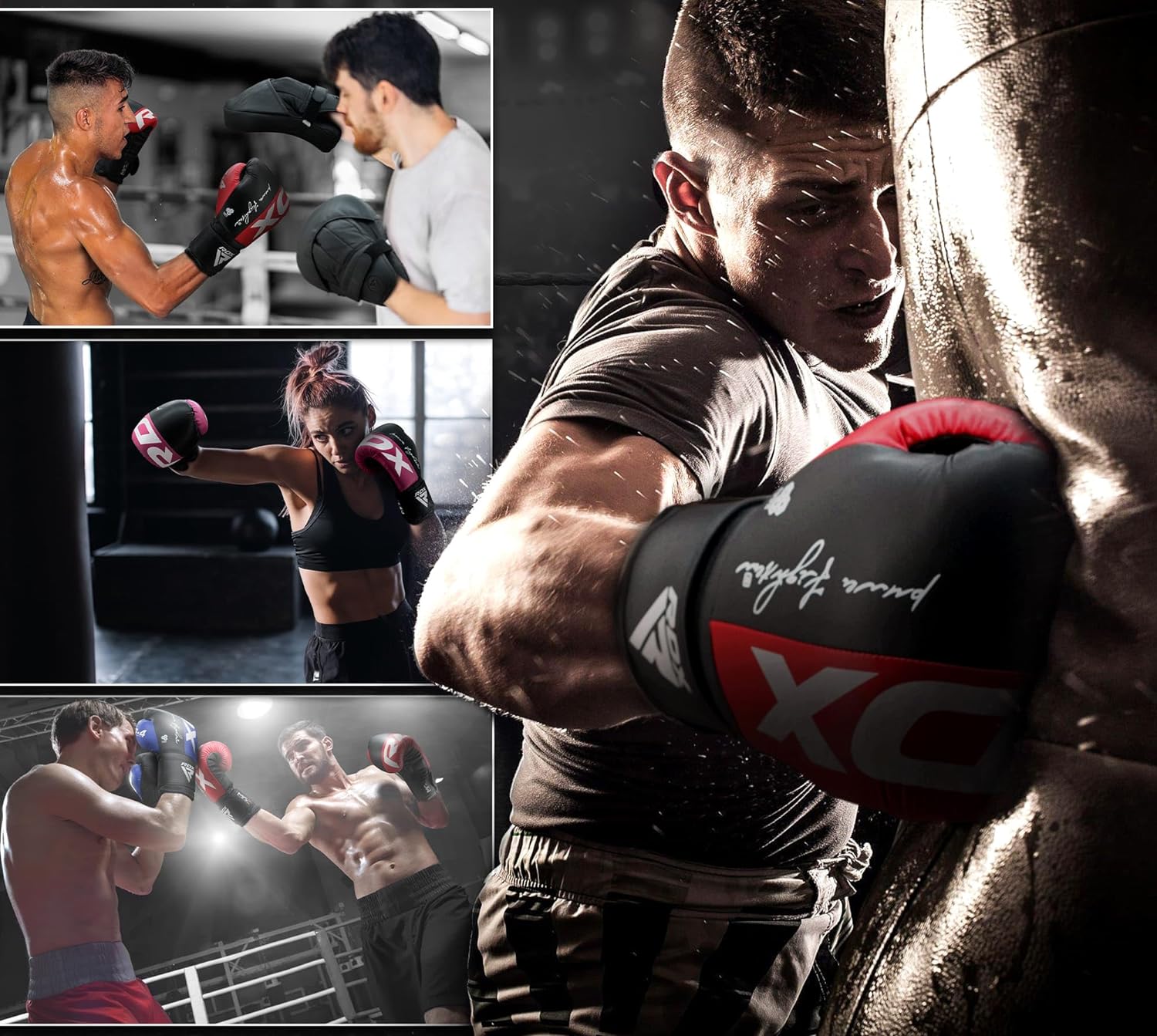 Guantes de boxeo RDX, guantes de entrenamiento de cuero Maya para M...