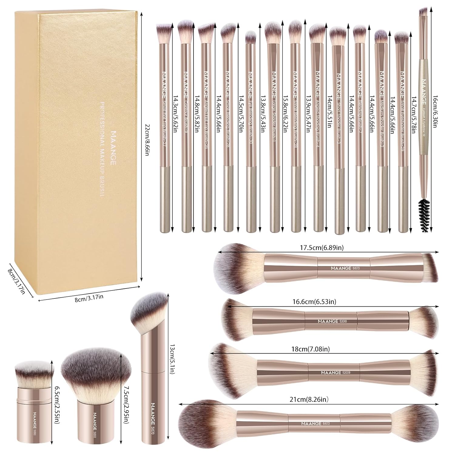 MAANGE 20 piezas de brochas de maquillaje con caja de regalo, broch...