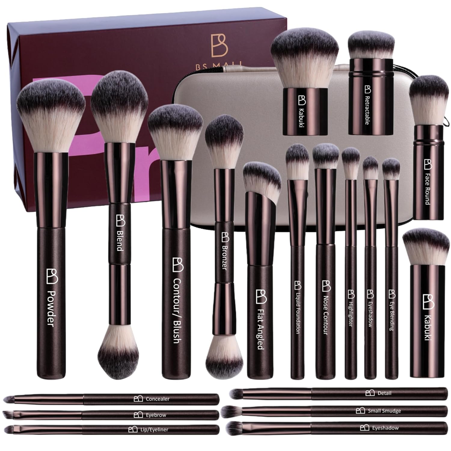 Brochas de maquillaje profesionales BS-MALL con estuche de viaje, p...