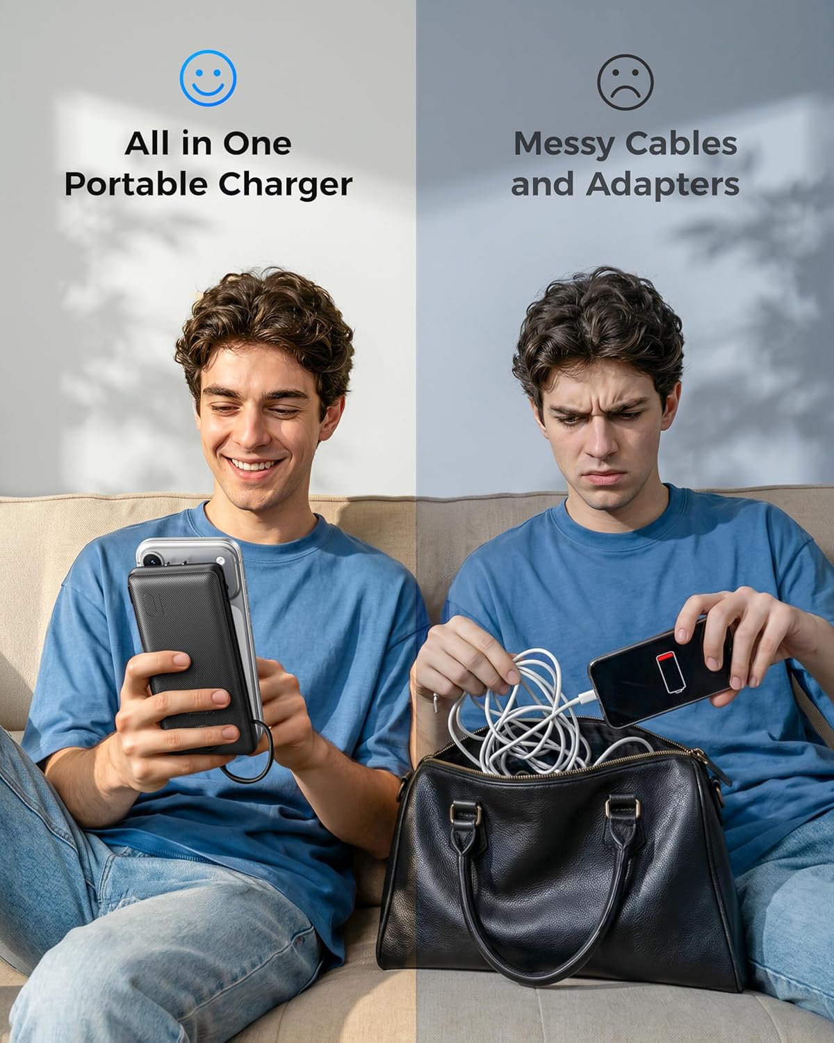 VEGER Cargador portátil para iPhone con cables integrados y enchufe...