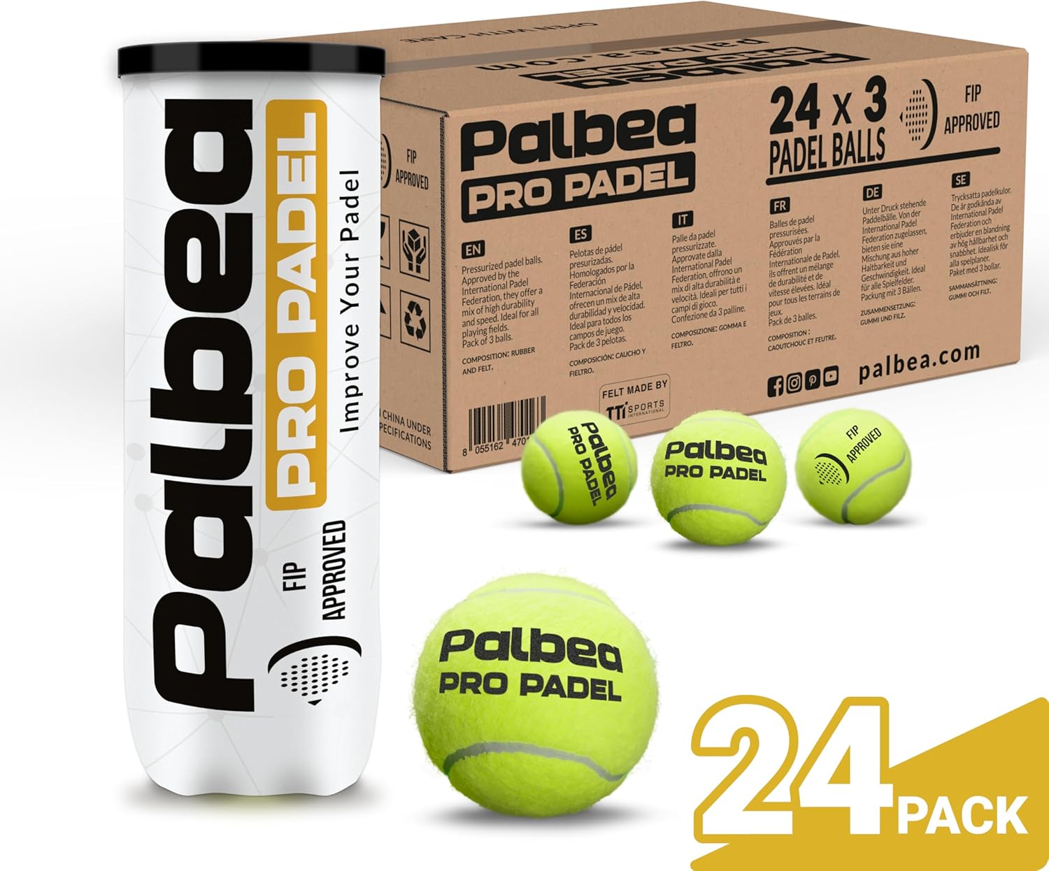 Pelotas de pádel Palbea PRO. 6\/12\/24 Tubos de 3 Pelotas de Pádel...