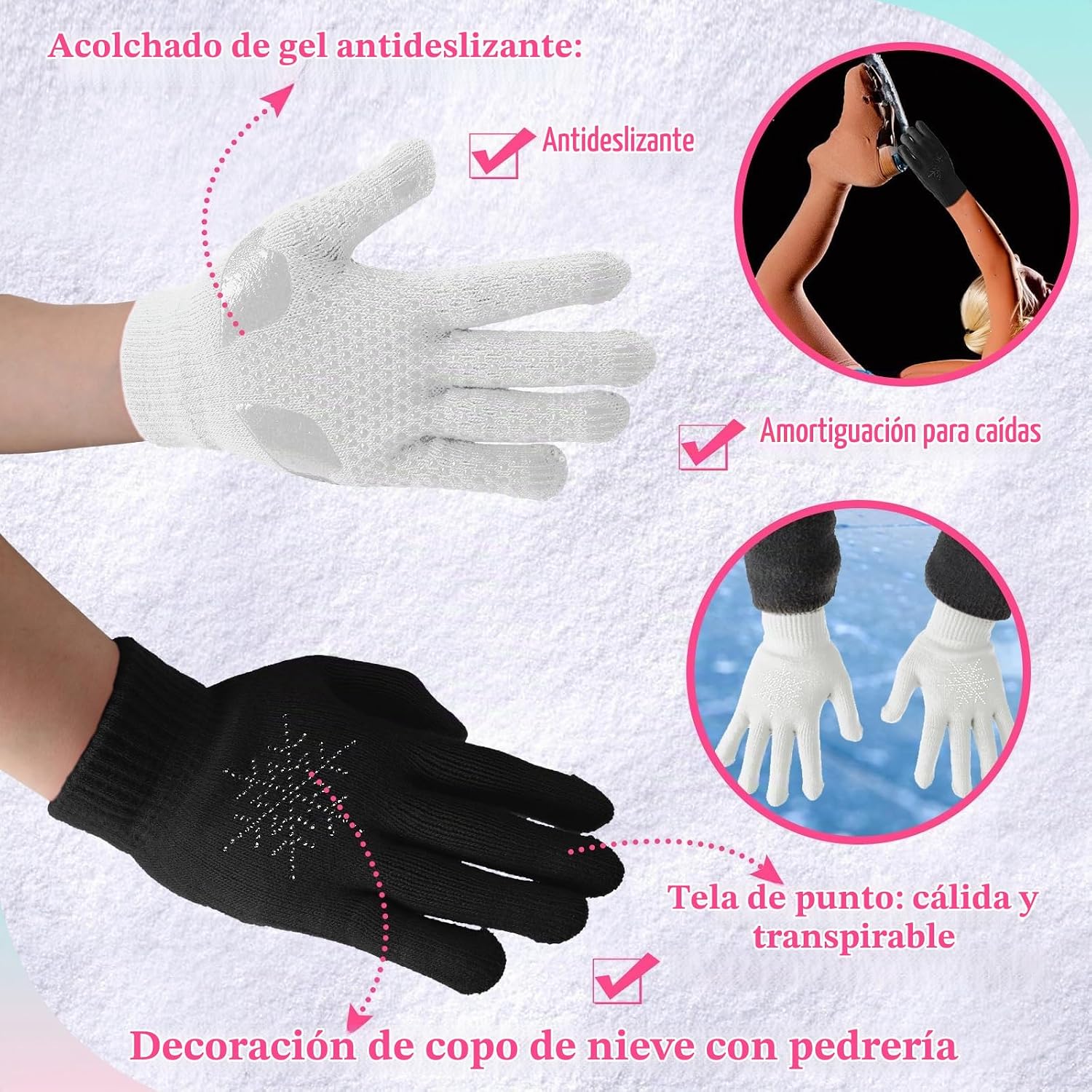 Hicarer Juego de 6 pares de guantes de patinaje artístico, calcetin...