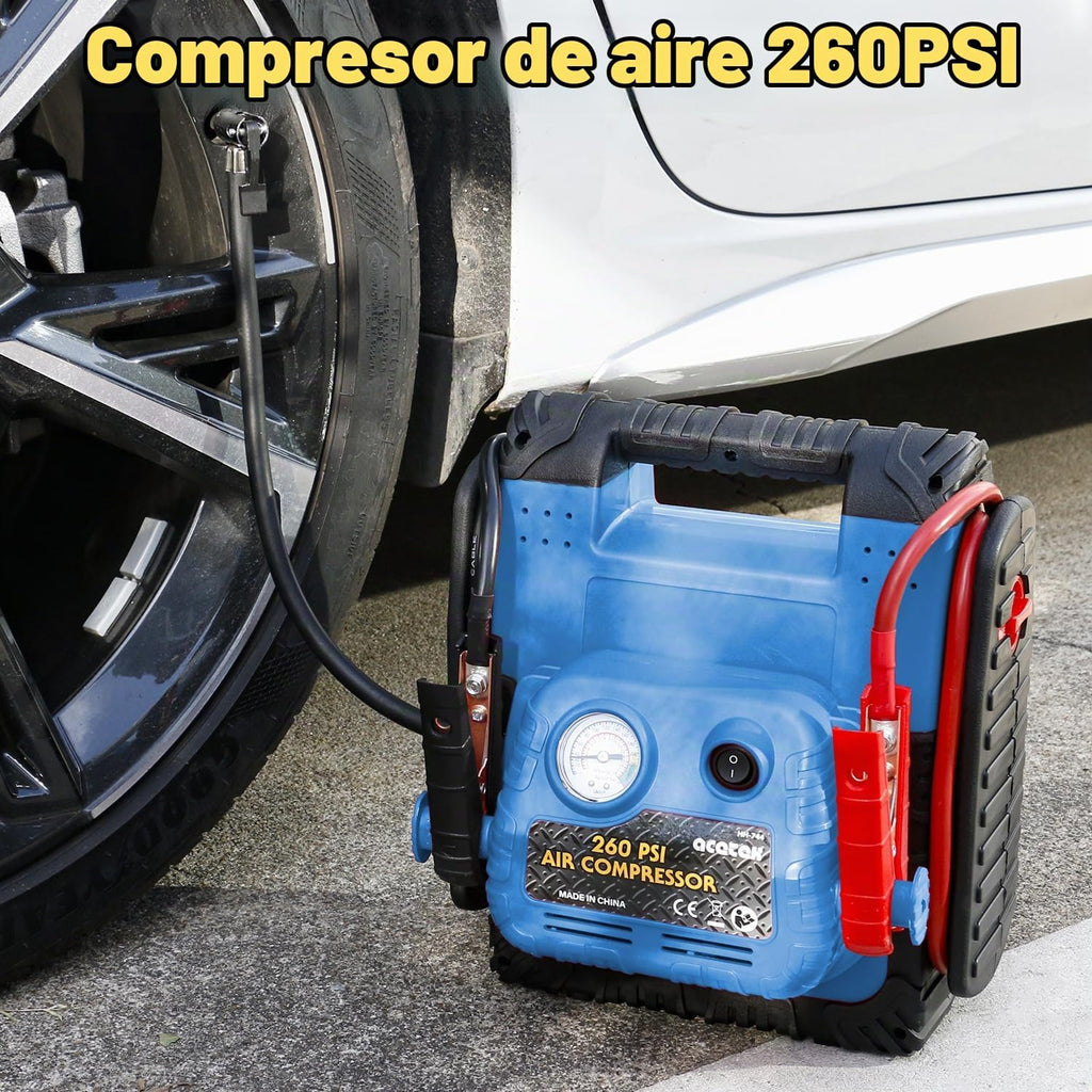 Arrancador de 1800 amperios con compresor de aire, batería de coche...