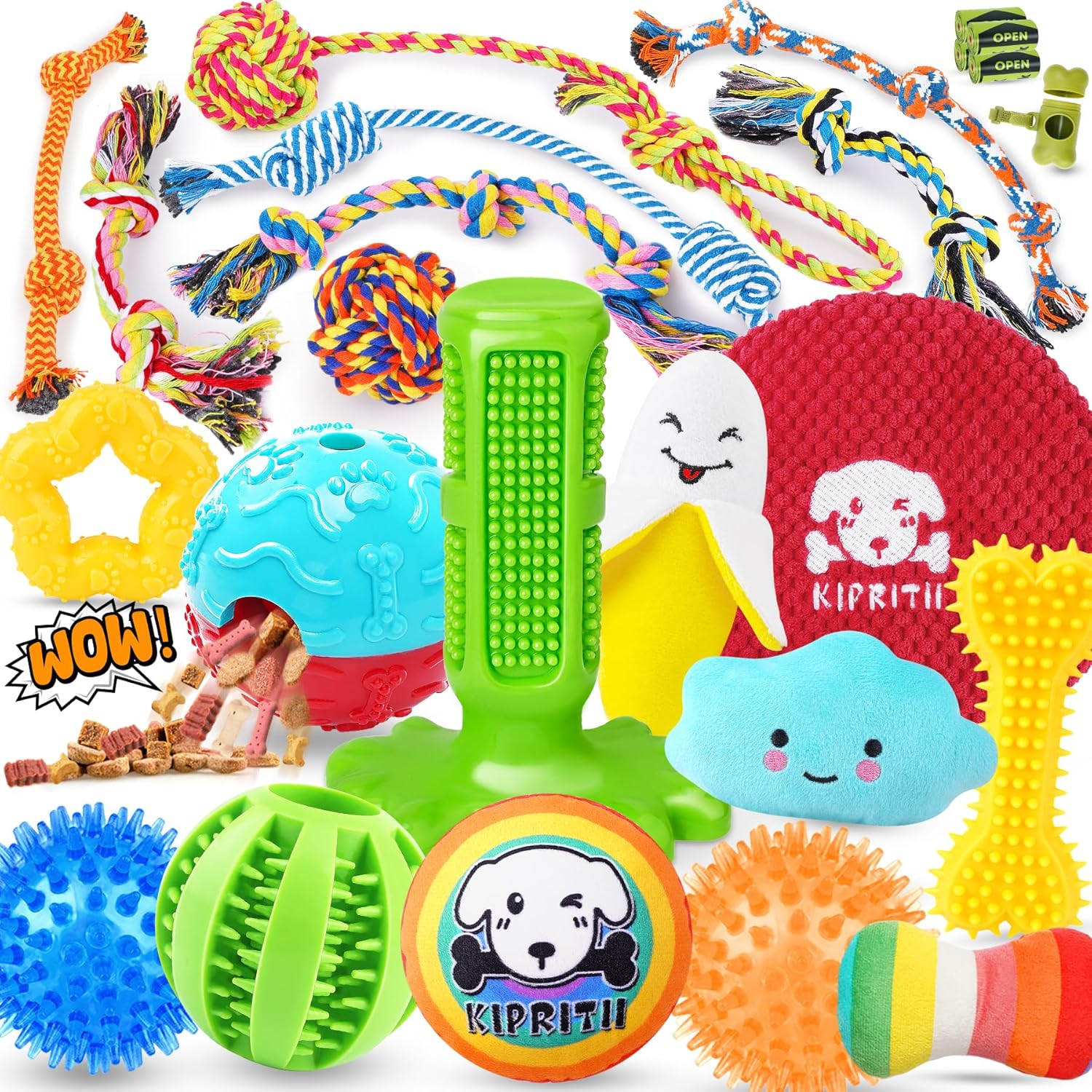 KIPRITII Juego de 25 juguetes para perros, ideal para dentición, en...