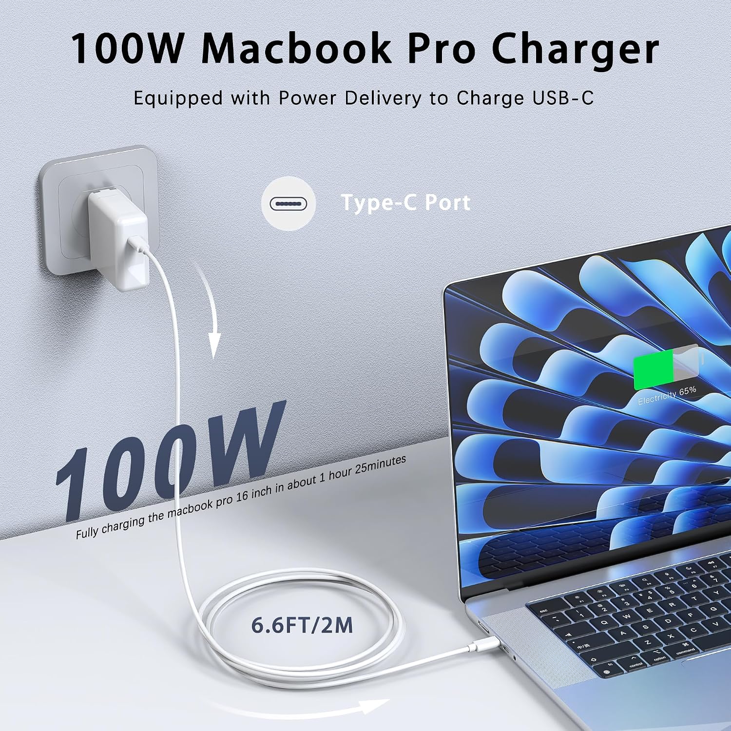 Cargador Mac Book Pro - Cargador USB C de 100 W para laptop compati...
