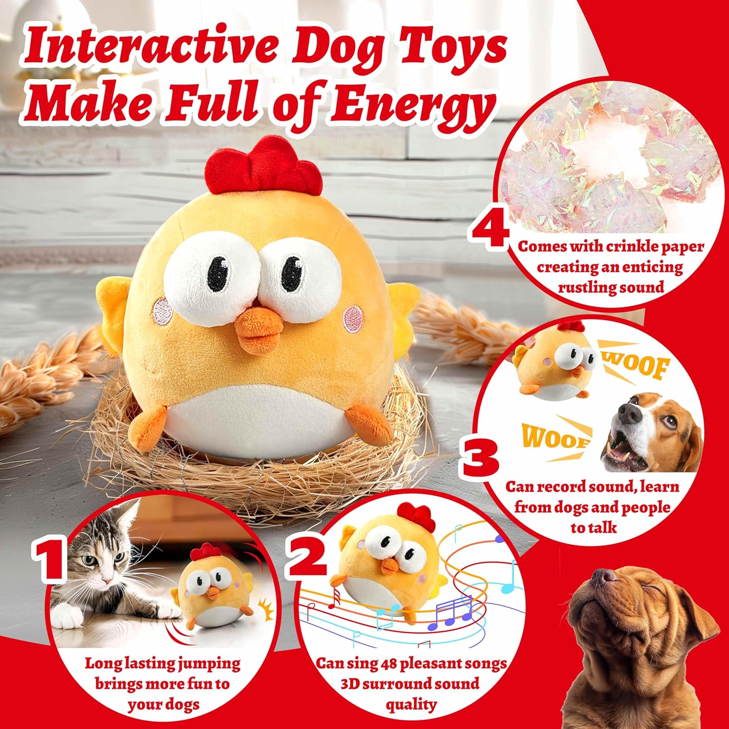 GUKCO Juguetes interactivos para perros, juguete de pelota chillona...