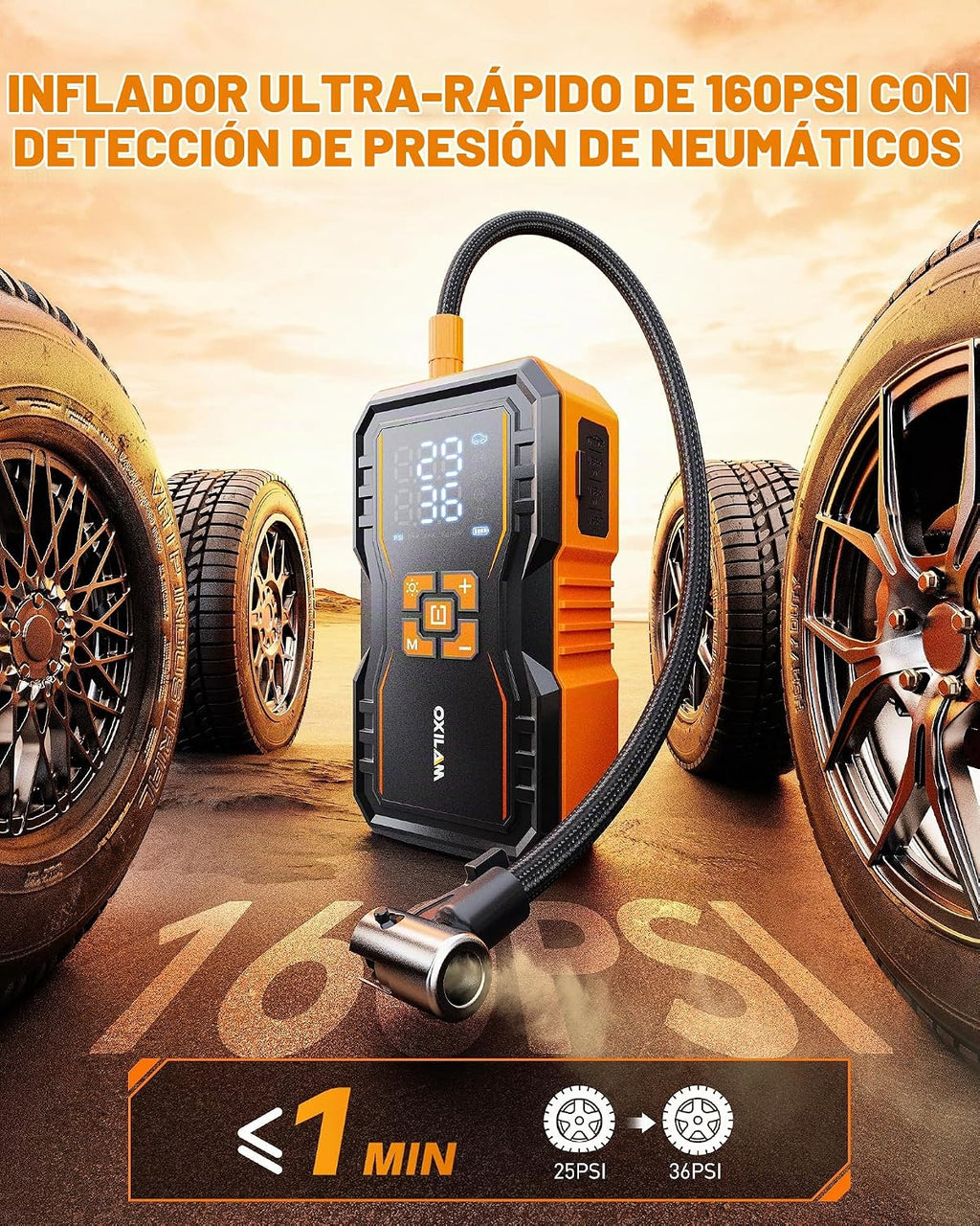 OXILAM Arrancador de salto de 7000 A con compresor de aire de 160 P...