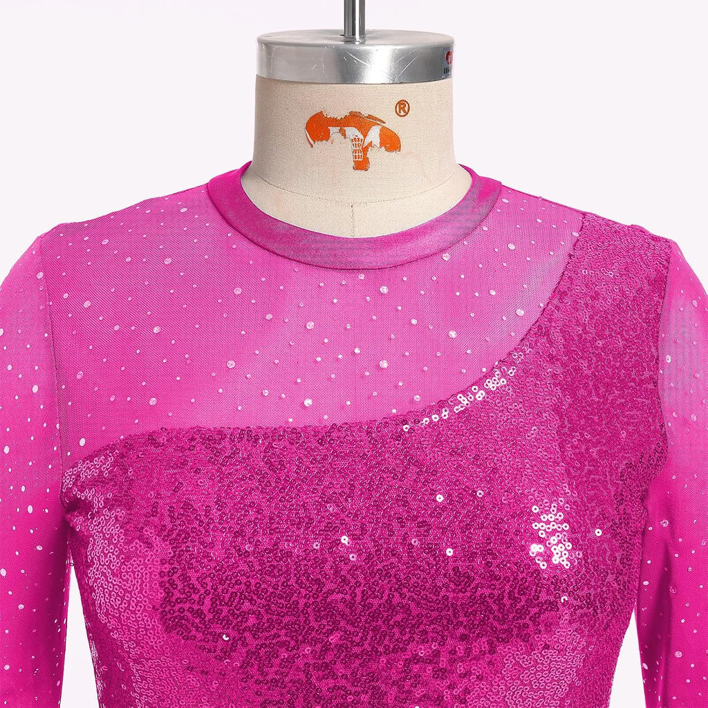 AFAVOM Vestido de patinaje artístico con lentejuelas para mujer, ma...