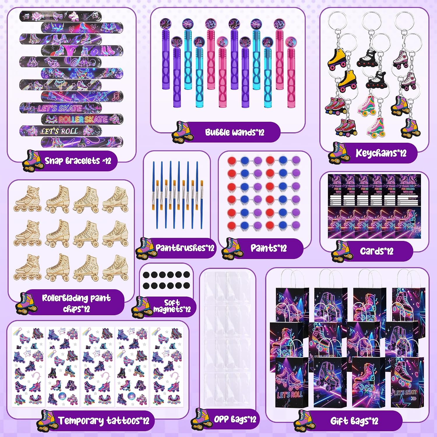 HandTool 120pcs Roller Skate Party Favors Kit for Kids, DIY Paint C...