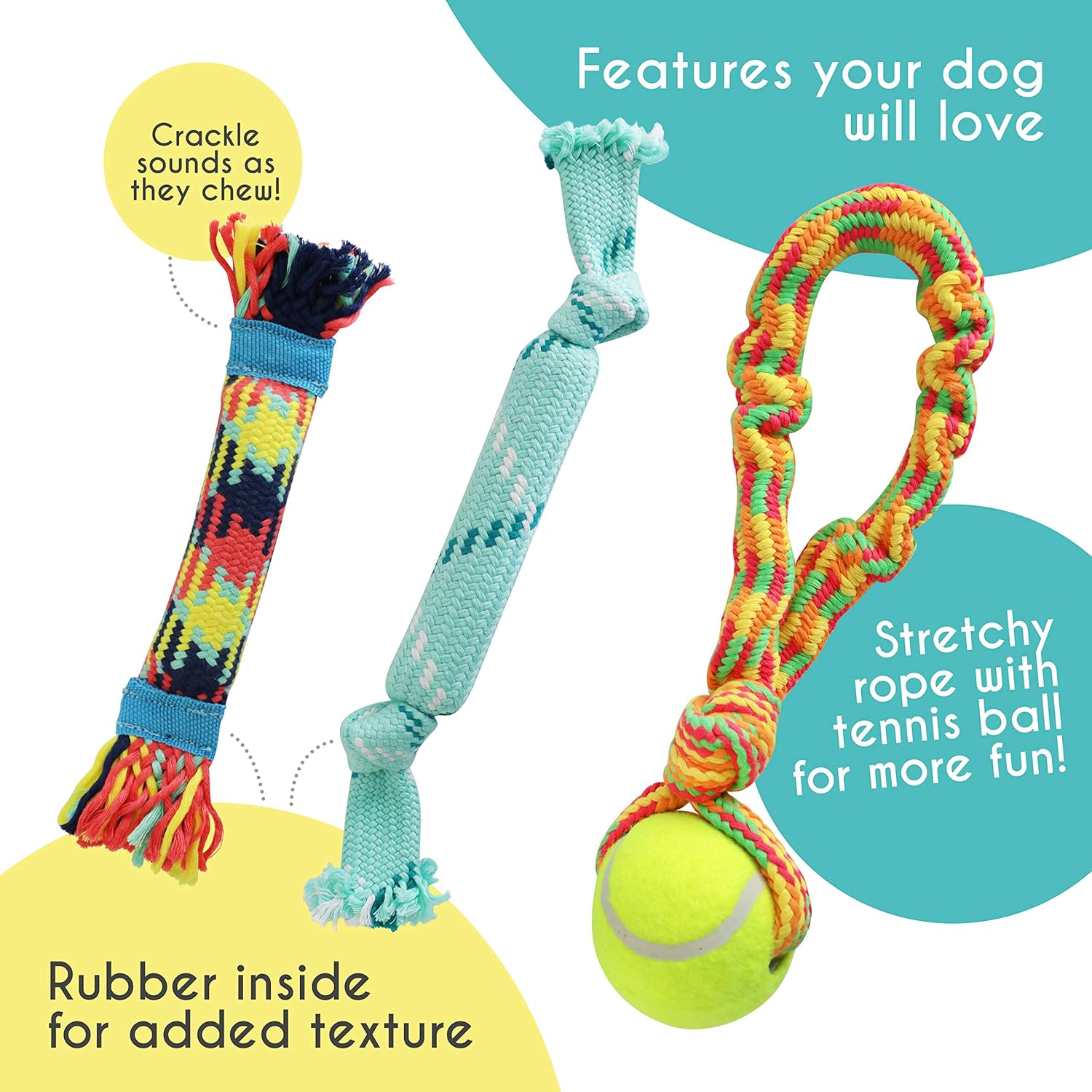 rocket &amp; rex Juego de juguetes masticables para perros para raz...