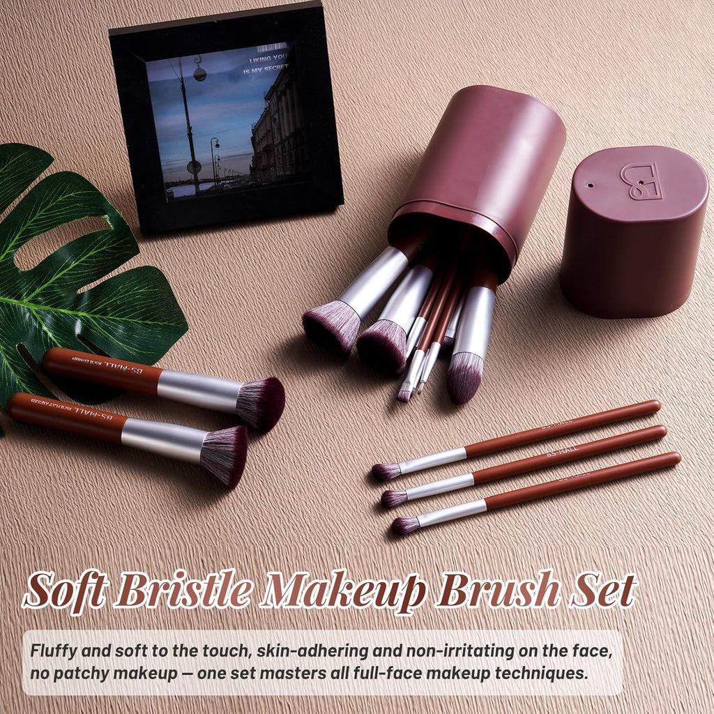 BS-MALL Juego de 14 brochas de maquillaje con estuche, brocha para...