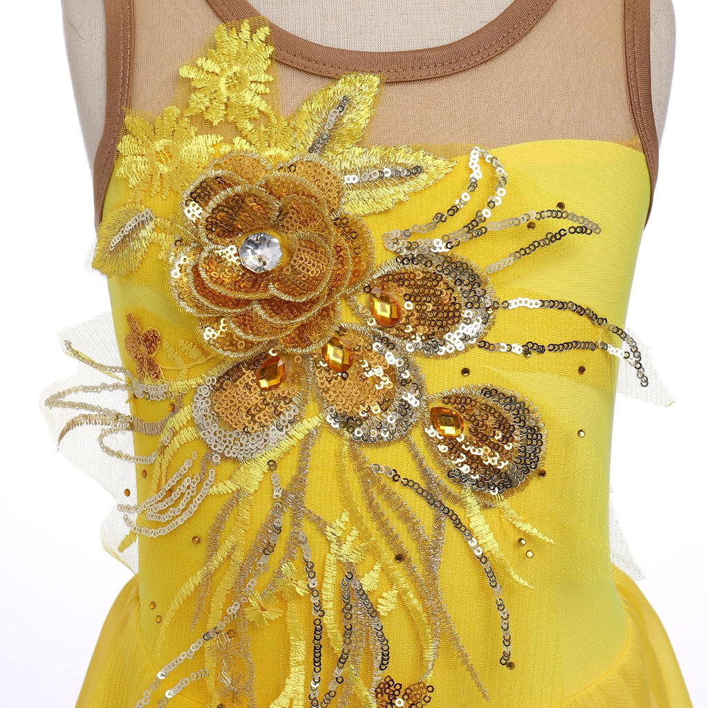 Vestido de patinaje artístico sobre hielo para niñas, lentejuelas b...