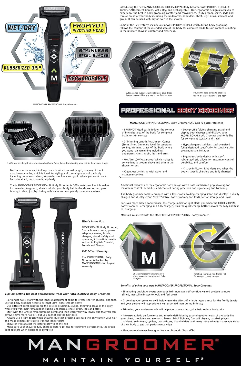 MANGROOMER 2.0 Peluquero corporal profesional, peluquero de bolas y...