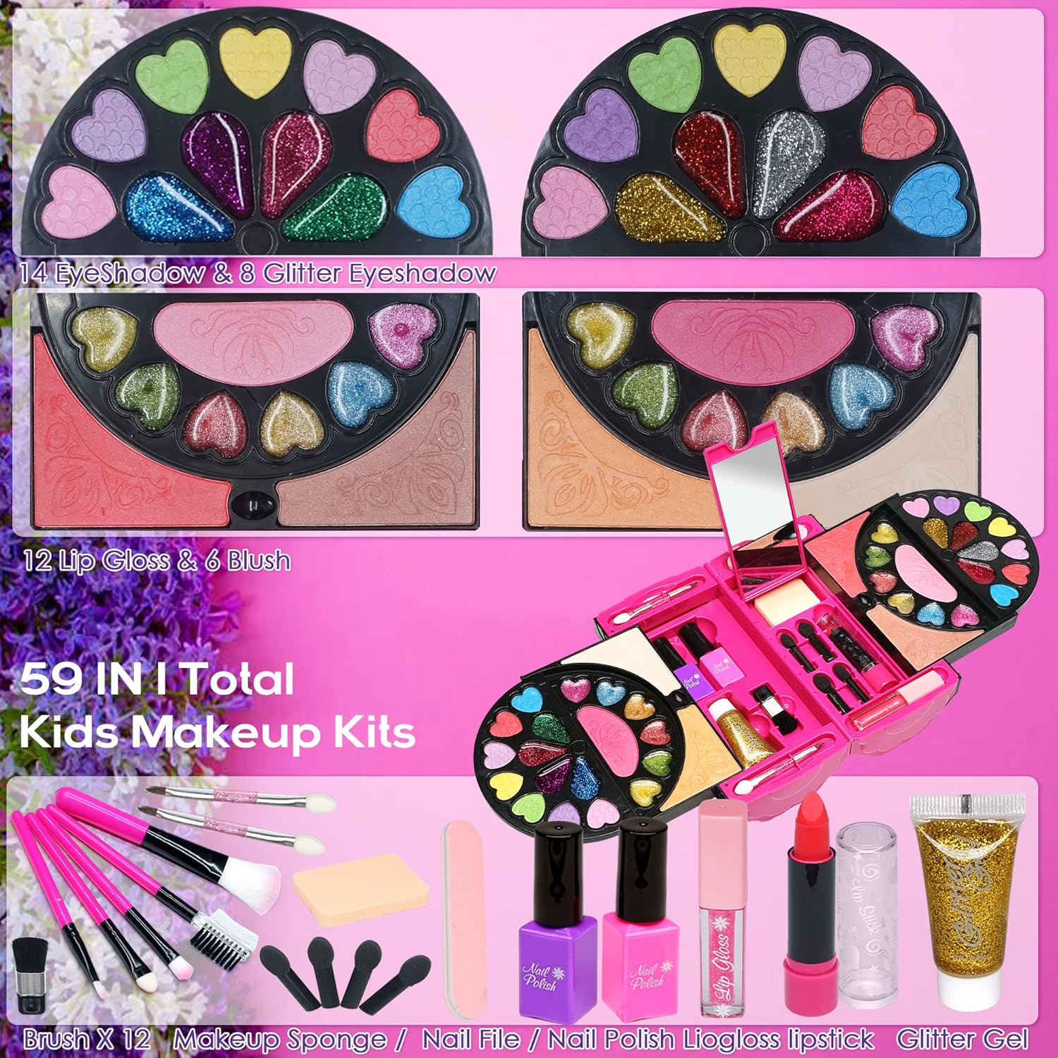 Kit de maquillaje infantil para niñas, 59 piezas de maquillaje real...