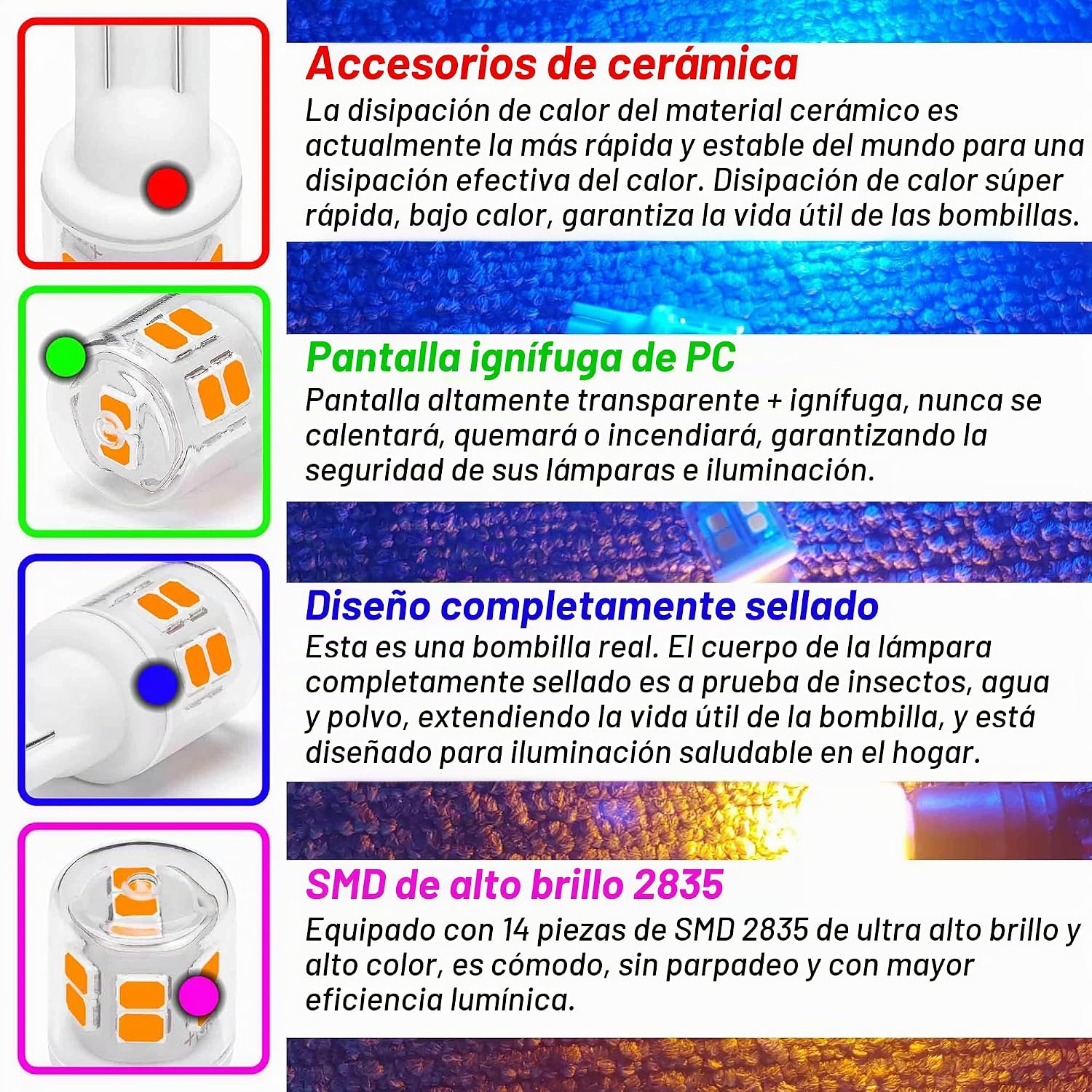 Ziomitus T10 194 921 912 Bombilla LED Ámbar Amarilla, Luces de Marc...