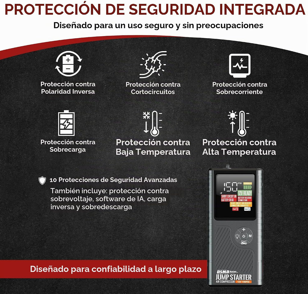Arrancador de salto con compresor de aire, amplificador de batería...