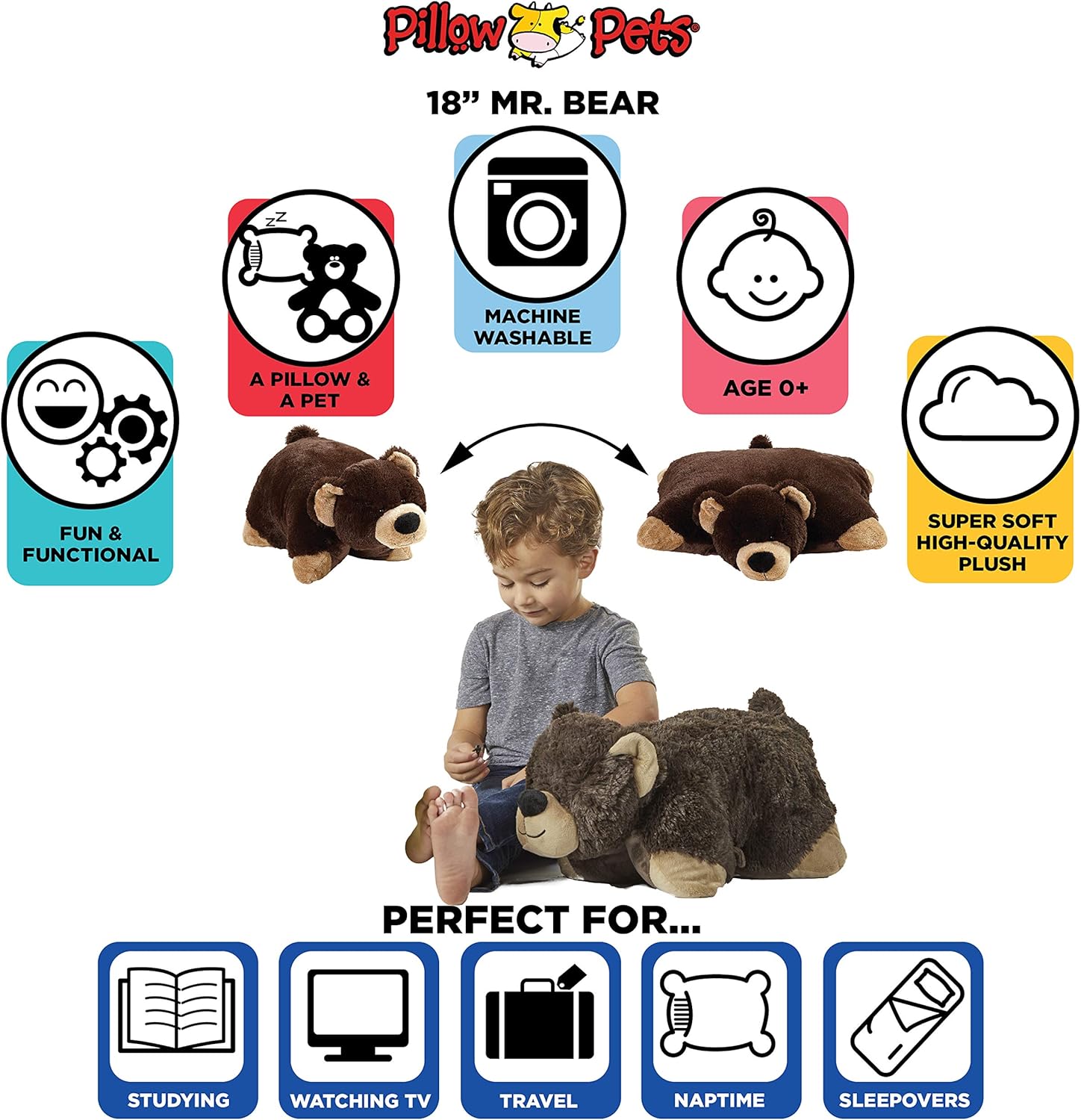 Pillow Pets Originals Mr. Bear - Peluche de 18 pulgadas