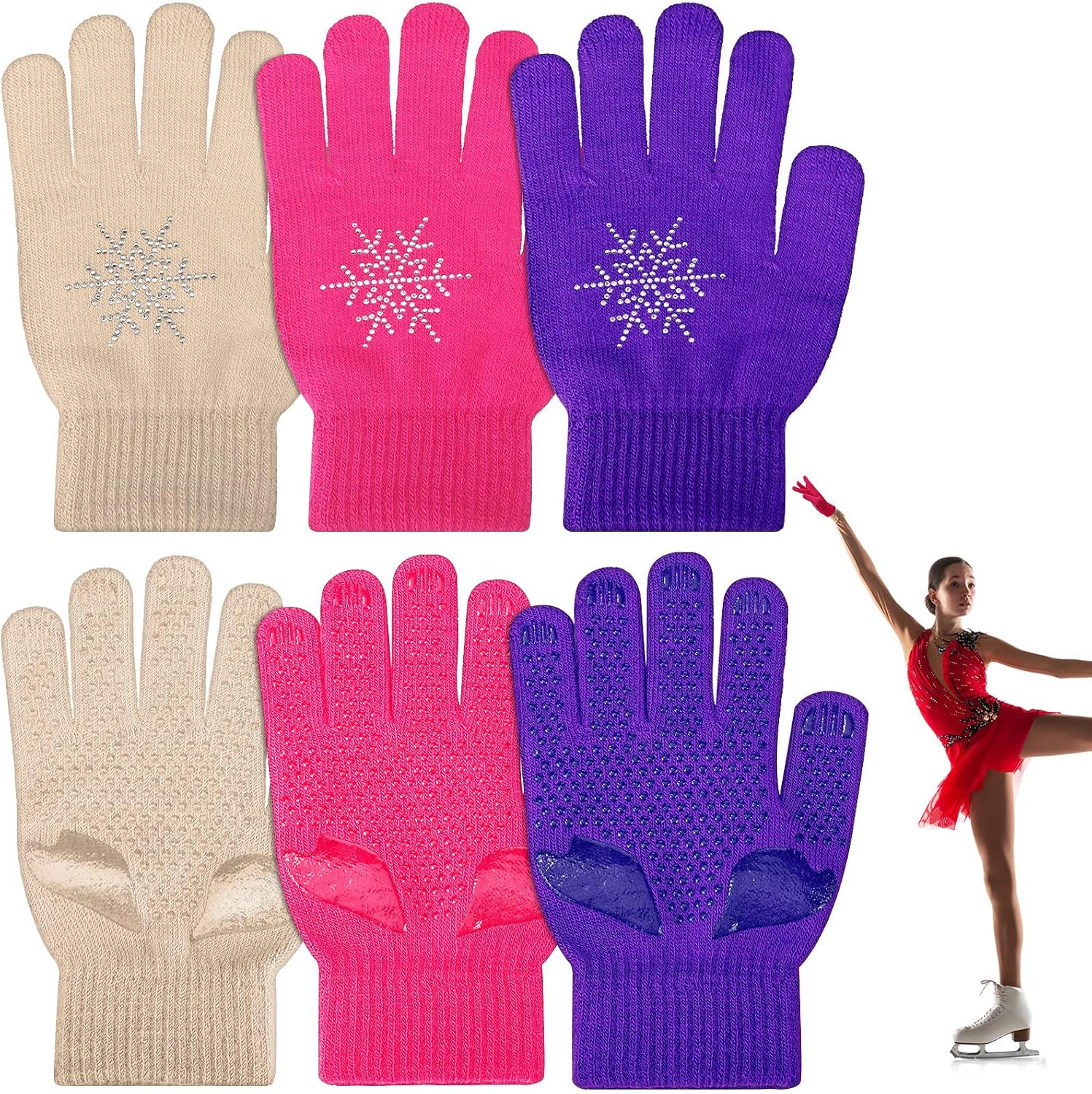 Jiuguva 3 Pares de Guantes para Patinaje sobre Hielo Accesorios de...