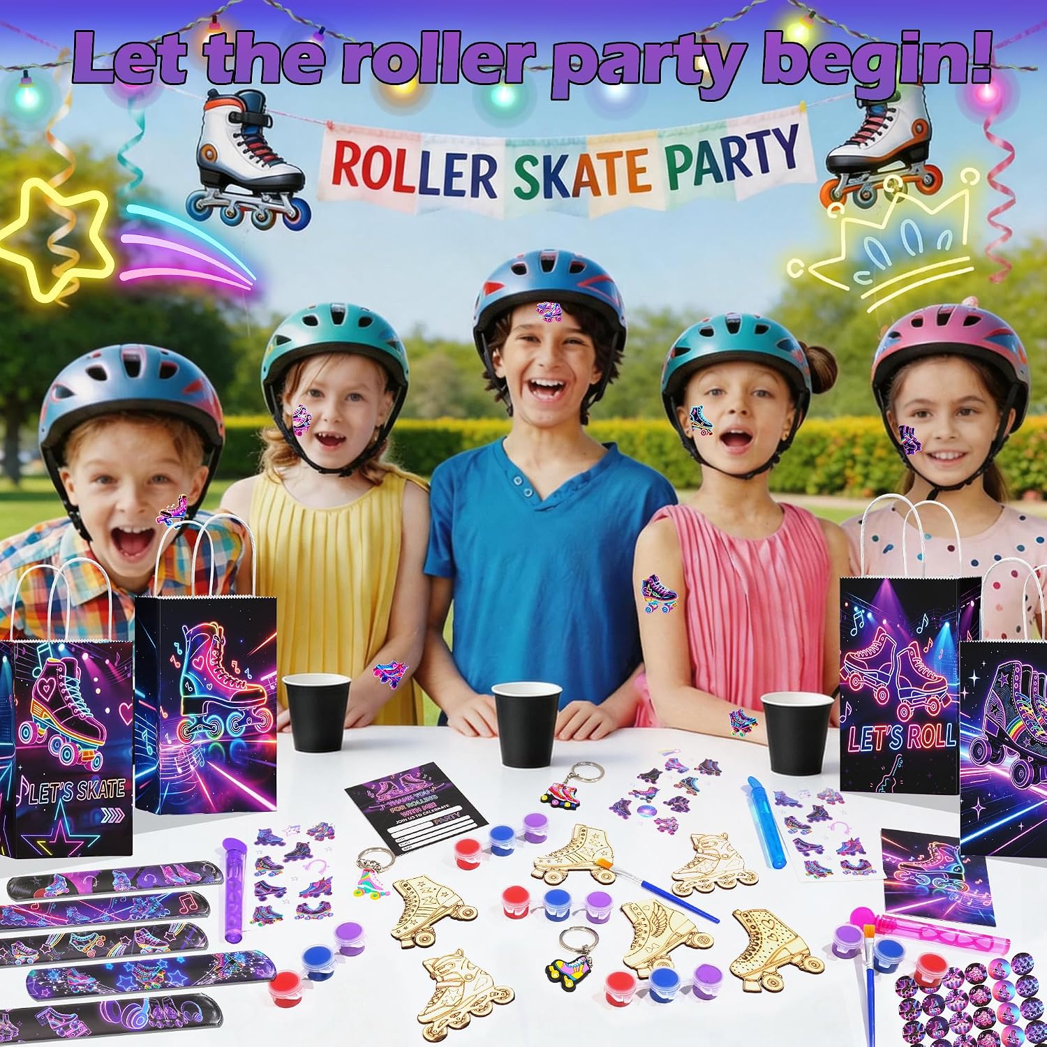 HandTool 120pcs Roller Skate Party Favors Kit for Kids, DIY Paint C...