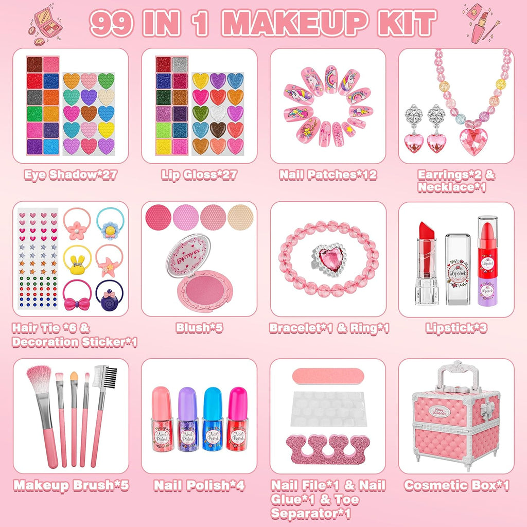 Juego de 99 piezas de maquillaje para niñas, juguetes de princesa,...