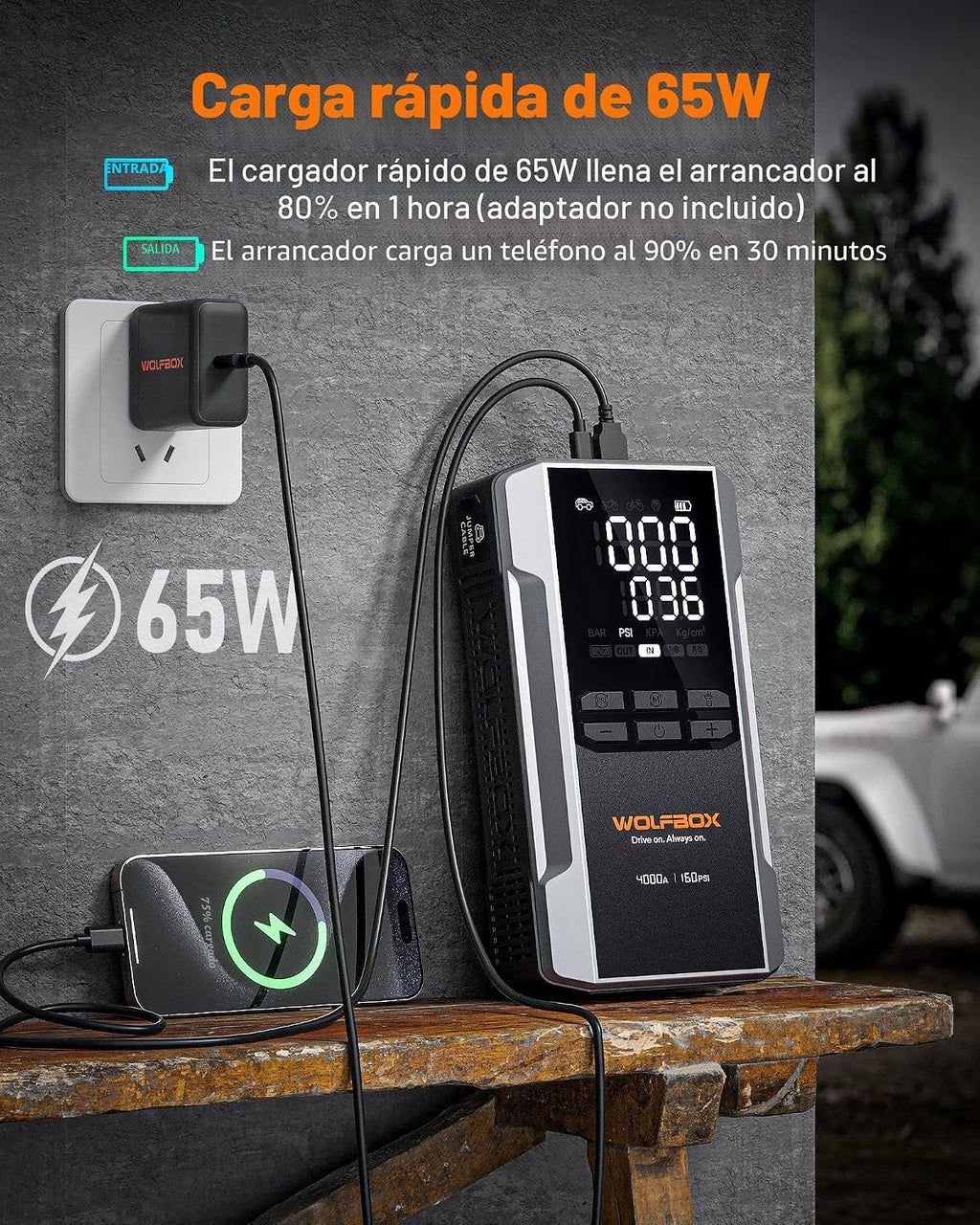 WOLFBOX MV24A - Arrancador de salto de 4000 A con compresor de aire...