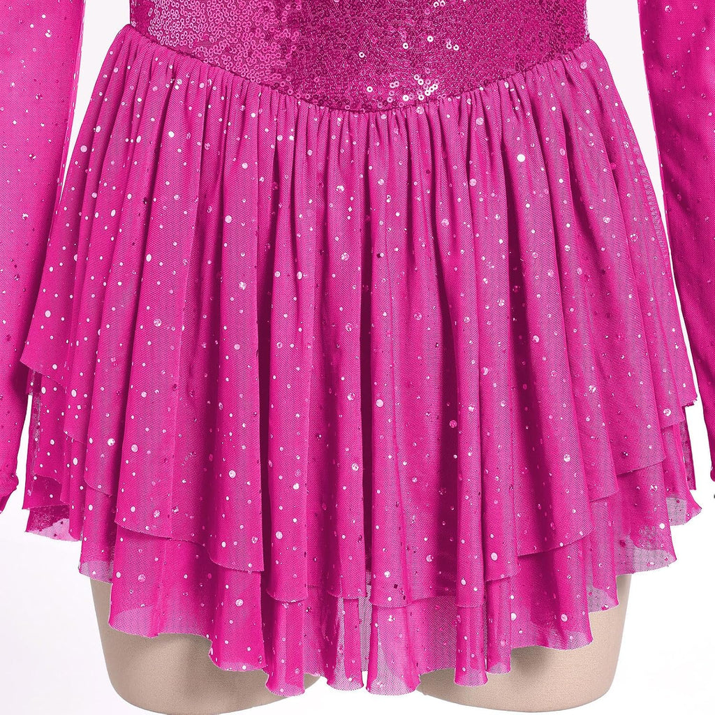 AFAVOM Vestido de patinaje artístico con lentejuelas para mujer, ma...