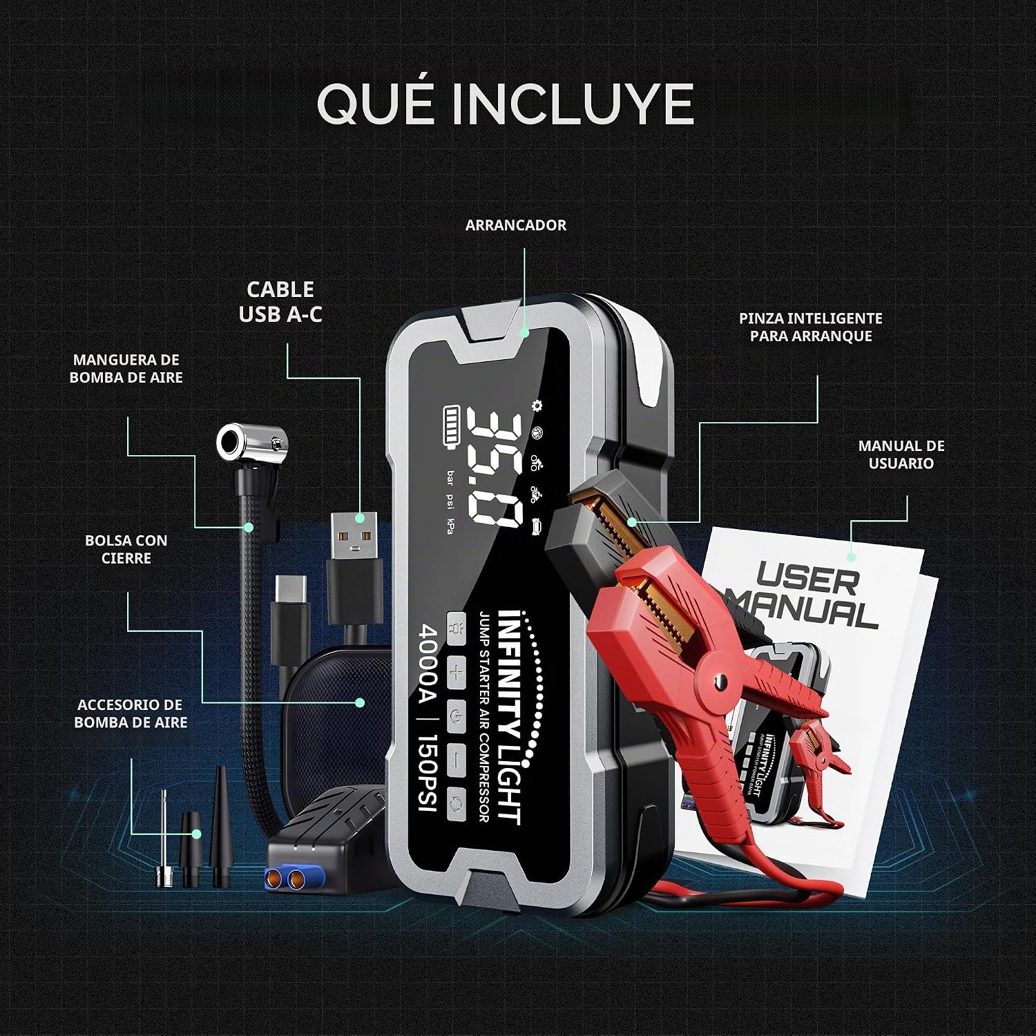 Arrancador de salto de 4000 A 150 PSI compresor de aire inflador de...