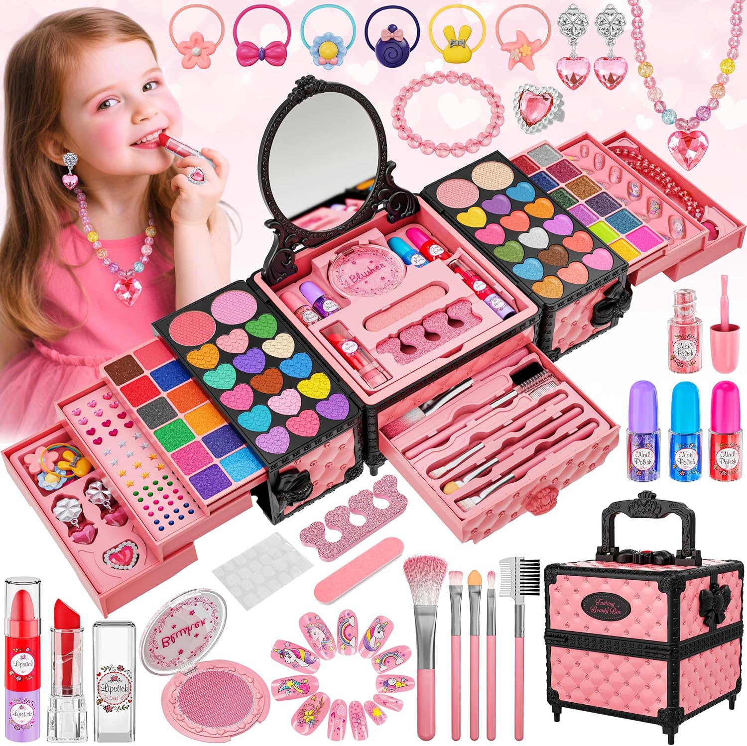 Juego de 99 piezas de maquillaje para niñas, juguetes de princesa,...