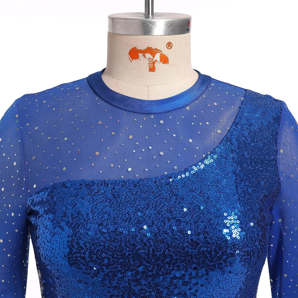 AFAVOM Vestido de patinaje artístico con lentejuelas para mujer, ma...