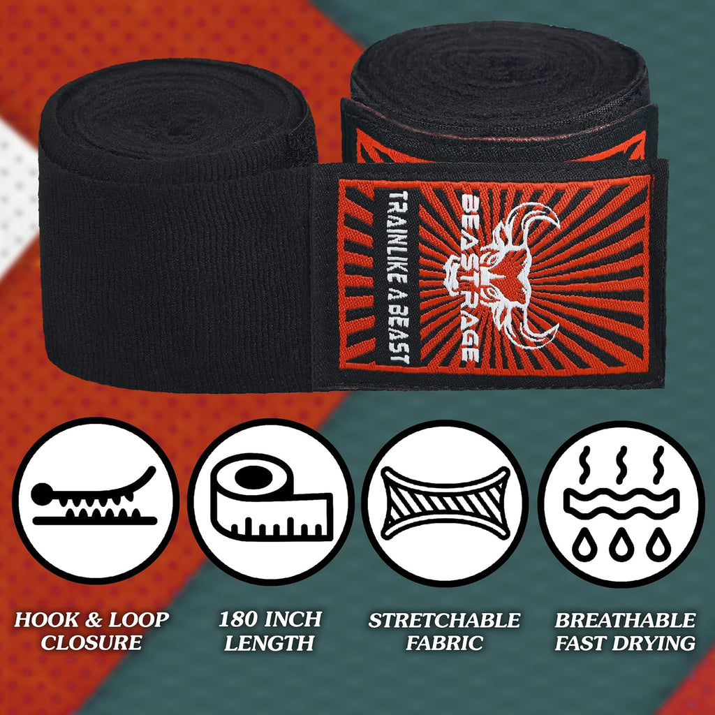 BEAST RAGE Vendas para manos de boxeo para MMA Kickboxing, muñequer...