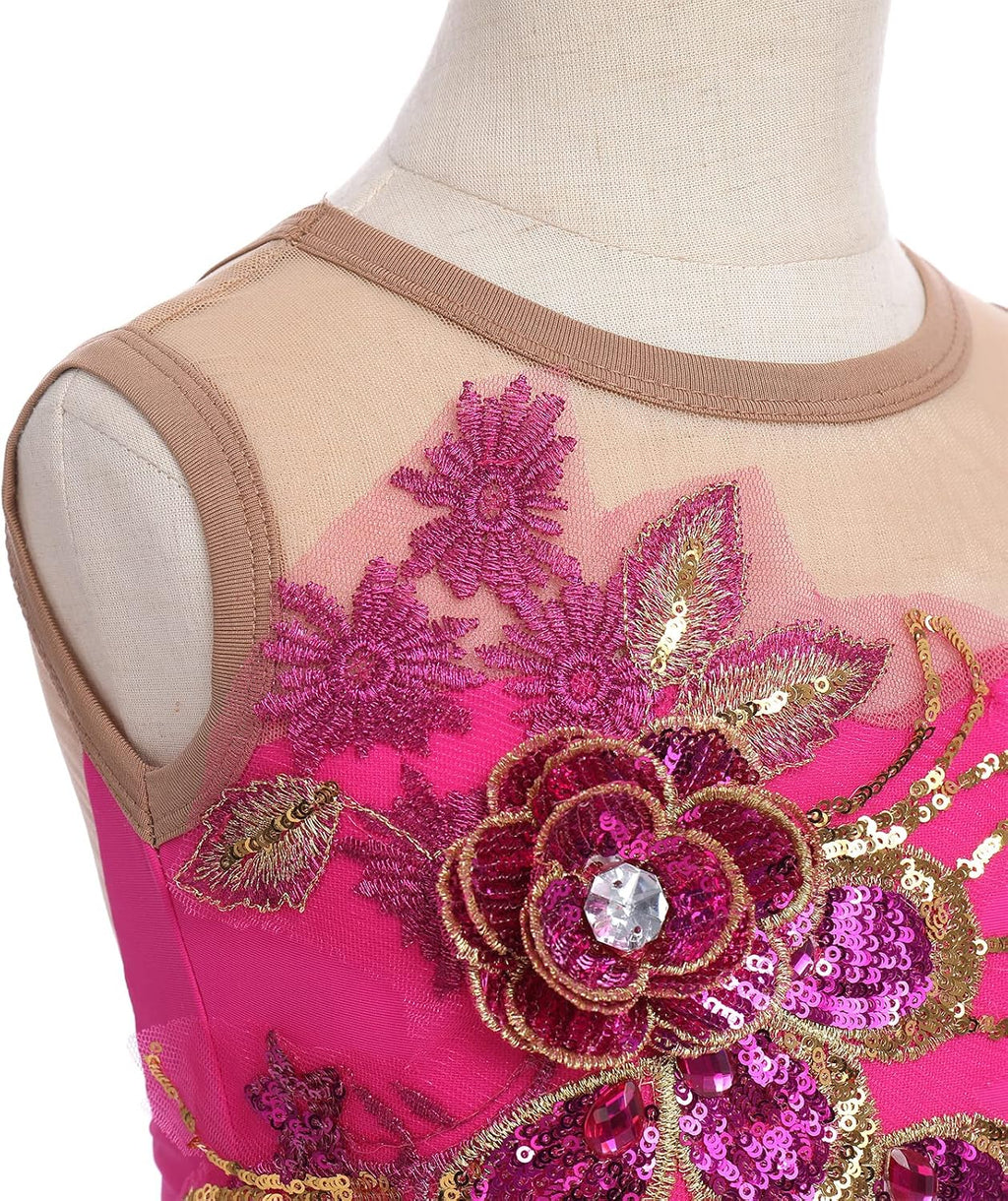 Vestido de patinaje artístico sobre hielo para niñas, lentejuelas b...