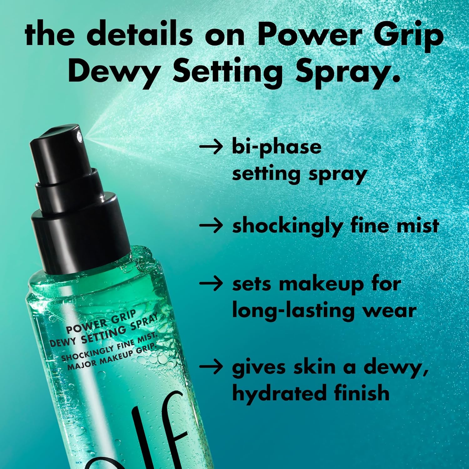 e.l.f. Power Grip Spray de ajuste de maquillaje Dewy, niebla ultra...