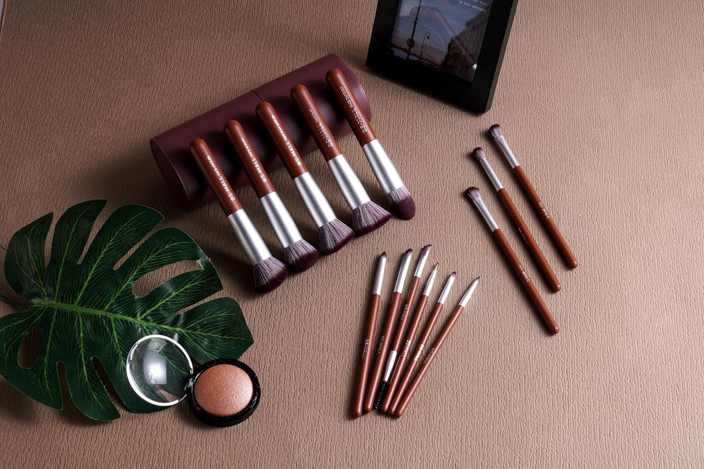BS-MALL Juego de 14 brochas de maquillaje con estuche, brocha para...
