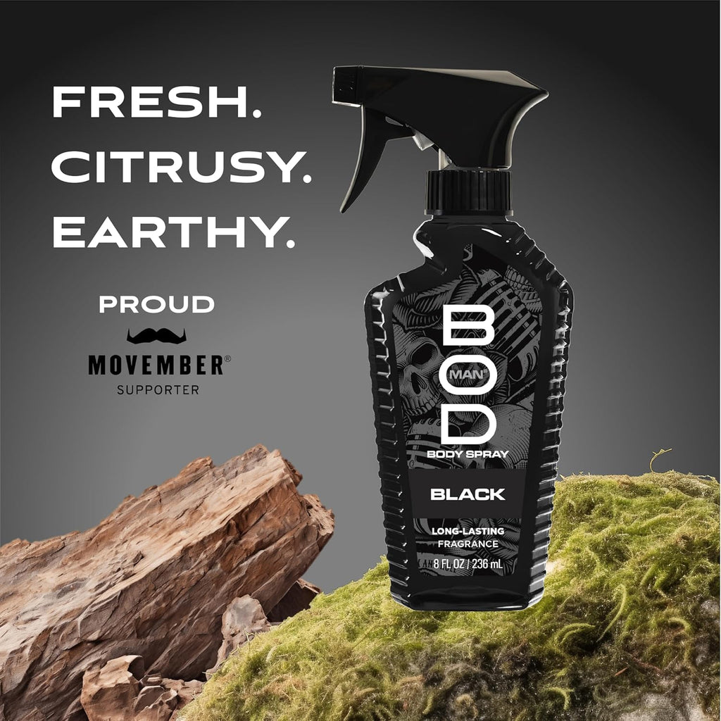 BOD man Fragancia corporal en aerosol, negro, 8 onzas líquidas (paq...