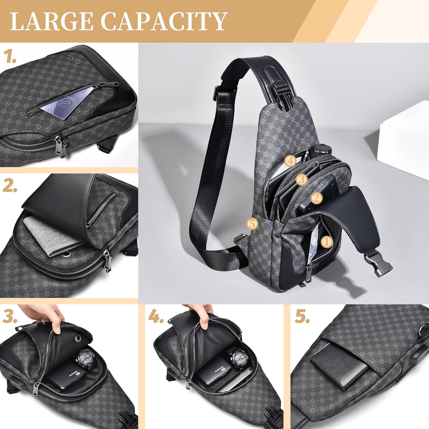 FSD WG - Mochila de hombro para hombres, bolsa de pecho, bandolera,...