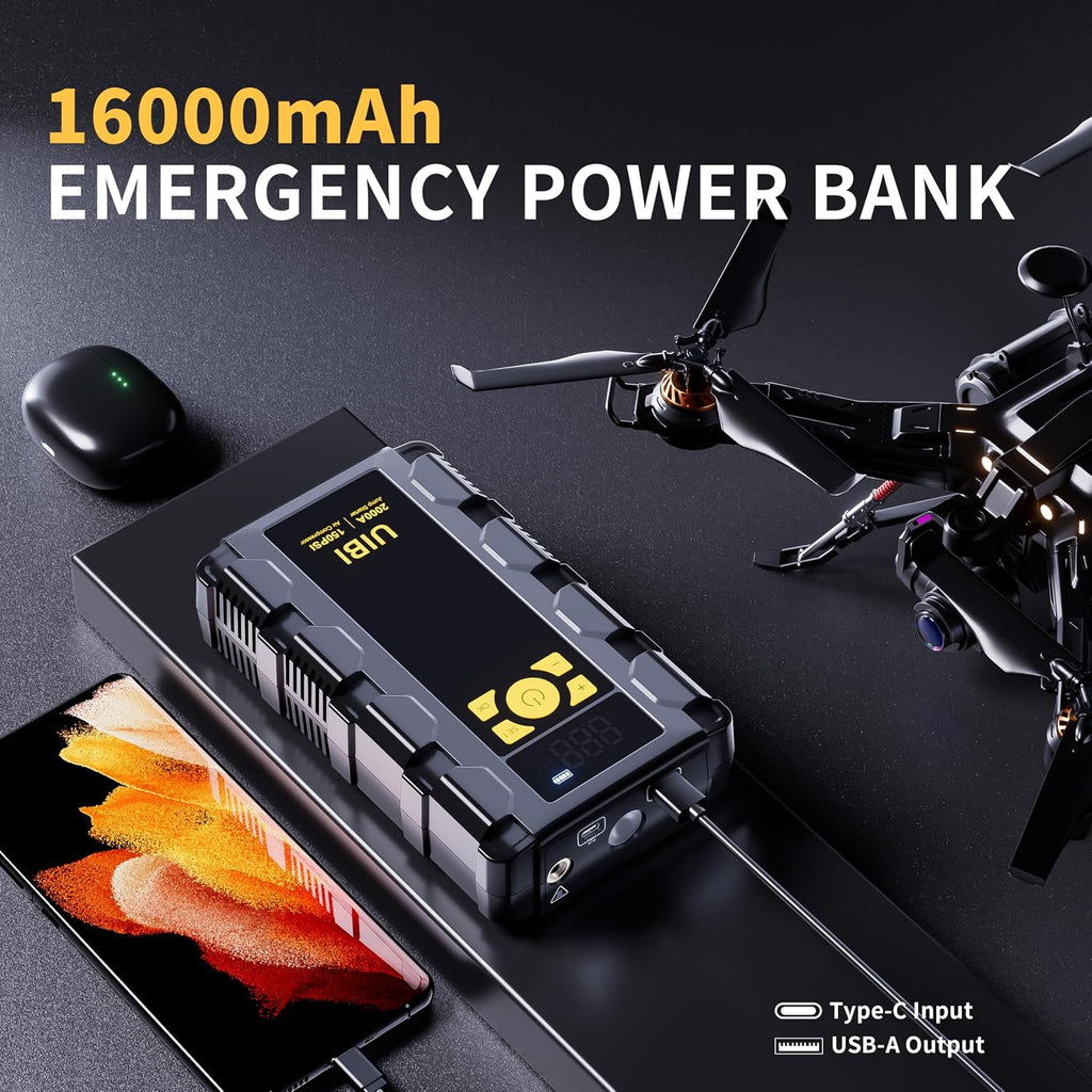 UIBI X5 Arrancador de batería para automóvil con compresor de aire,...