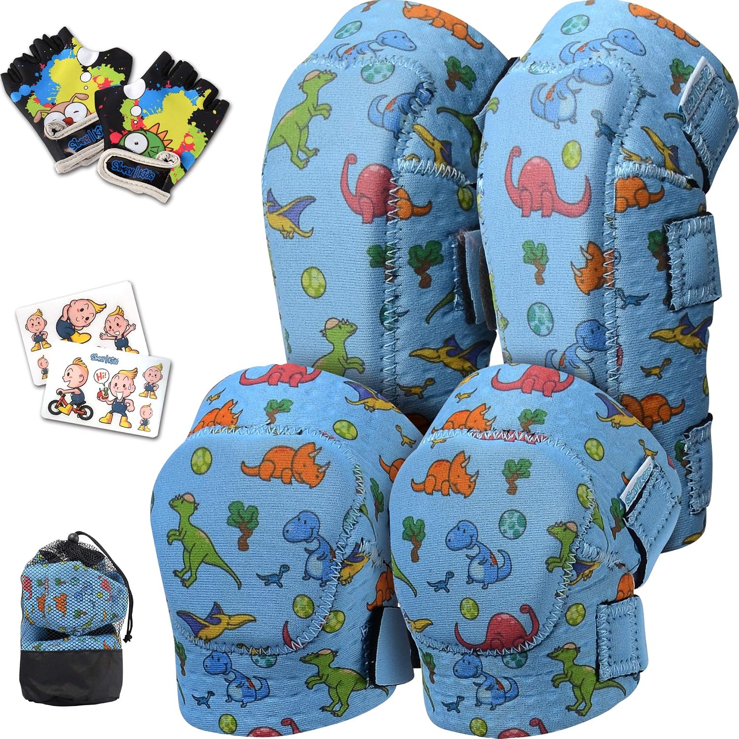 Rodilleras y coderas para niños de estilo suave con guantes de bici...