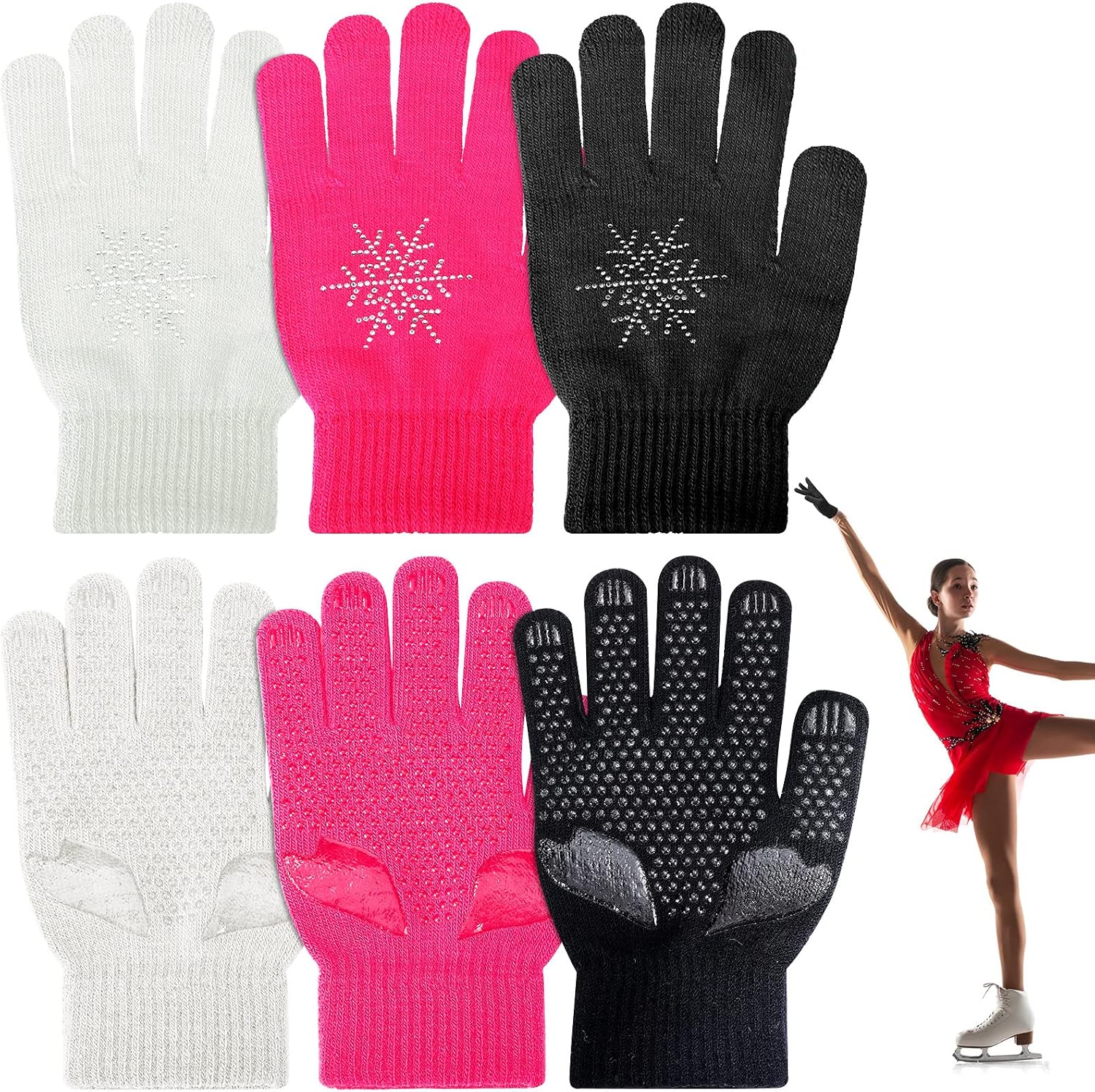 Jiuguva 3 Pares de Guantes para Patinaje sobre Hielo Accesorios de...