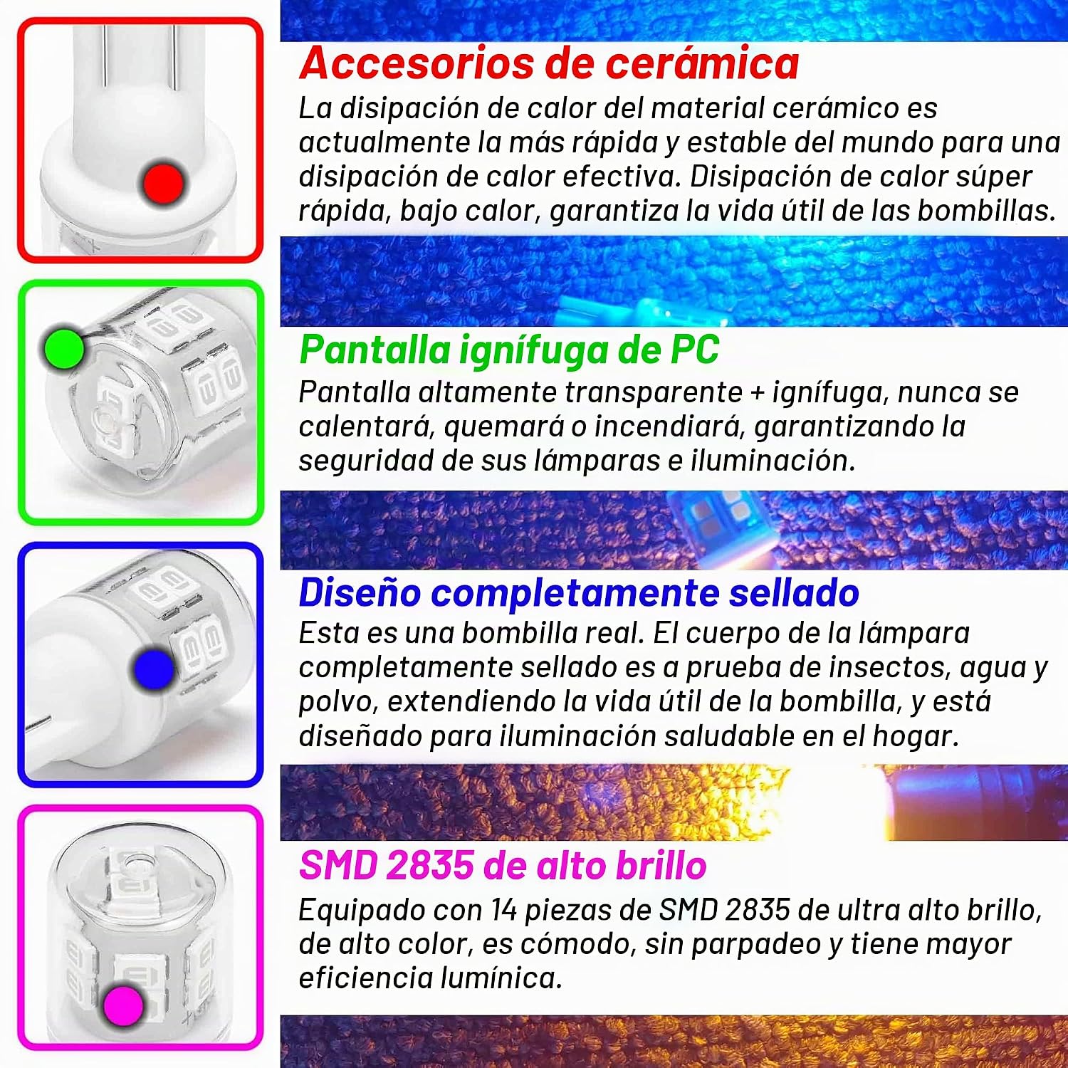 Ziomitus T10 194 912 921 906 2825 Foco LED azul 168 T10, focos de r...