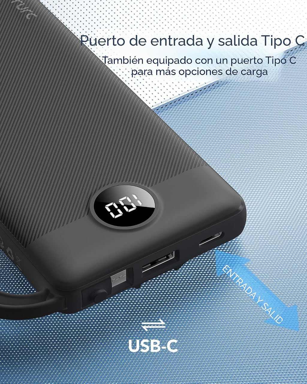 VRURC Cargador portátil, batería de viaje compacta con 4 cables int...